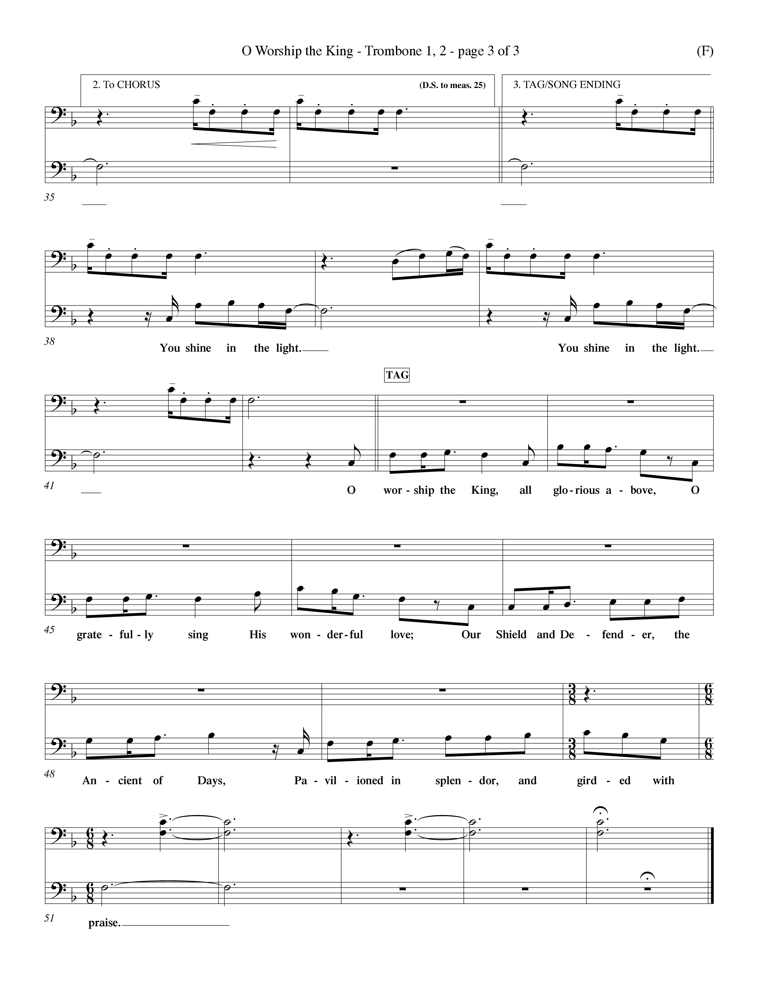 O Worship The King (Choral Anthem SATB) Trombone 1/2 (Word Music Choral / Arr. Chris Tomlin)