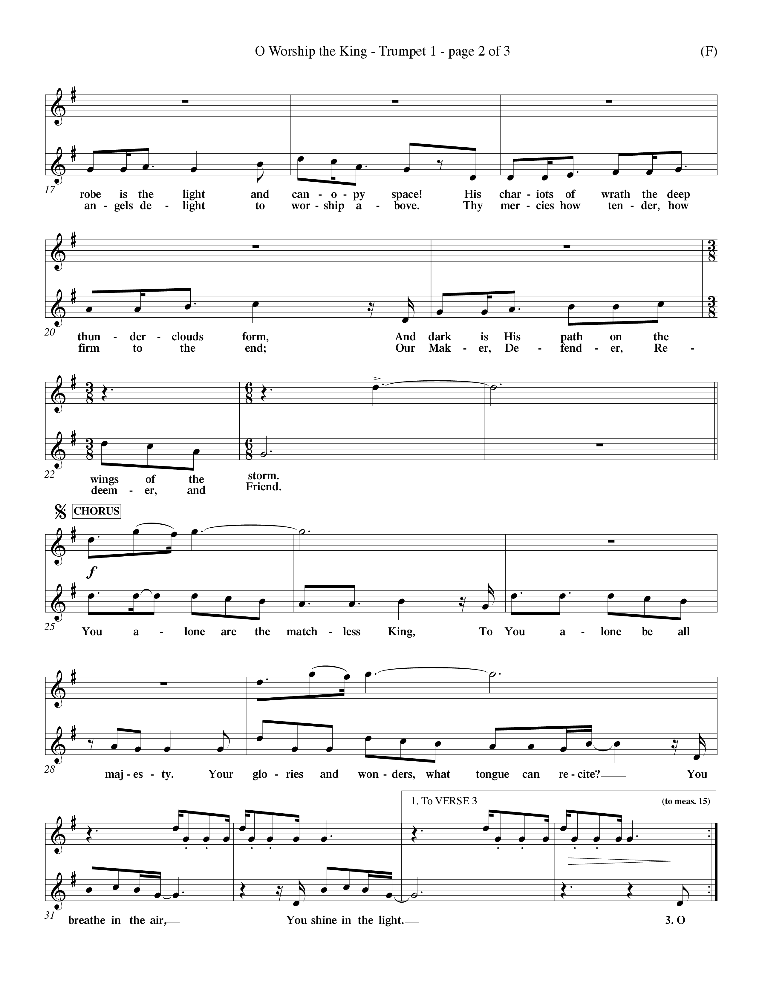 O Worship The King (Choral Anthem SATB) Trumpet 1 (Word Music Choral / Arr. Chris Tomlin)