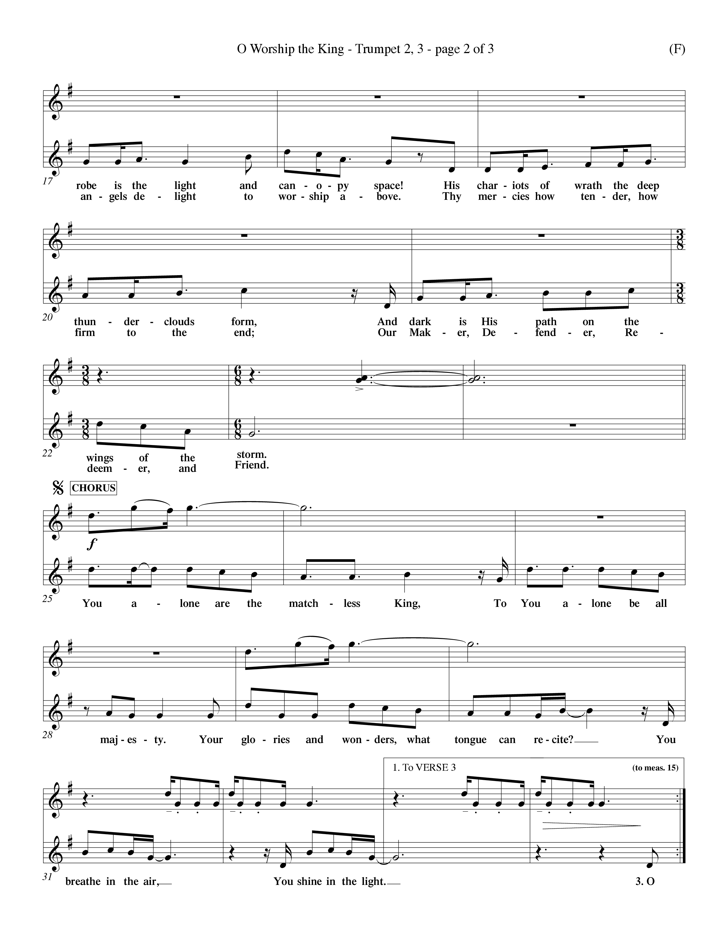 O Worship The King (Choral Anthem SATB) Trumpet 2/3 (Word Music Choral / Arr. Chris Tomlin)