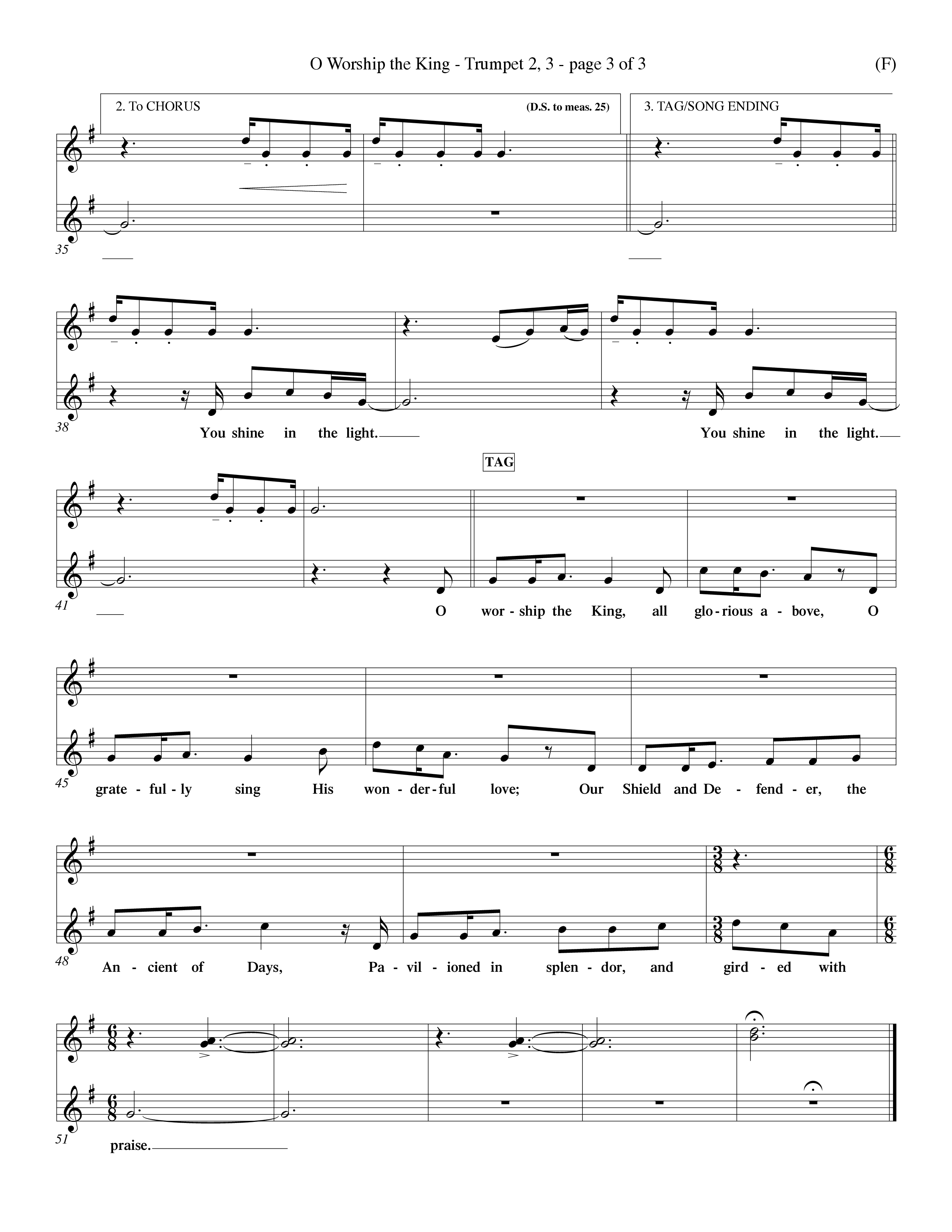 O Worship The King (Choral Anthem SATB) Trumpet 2/3 (Word Music Choral / Arr. Chris Tomlin)
