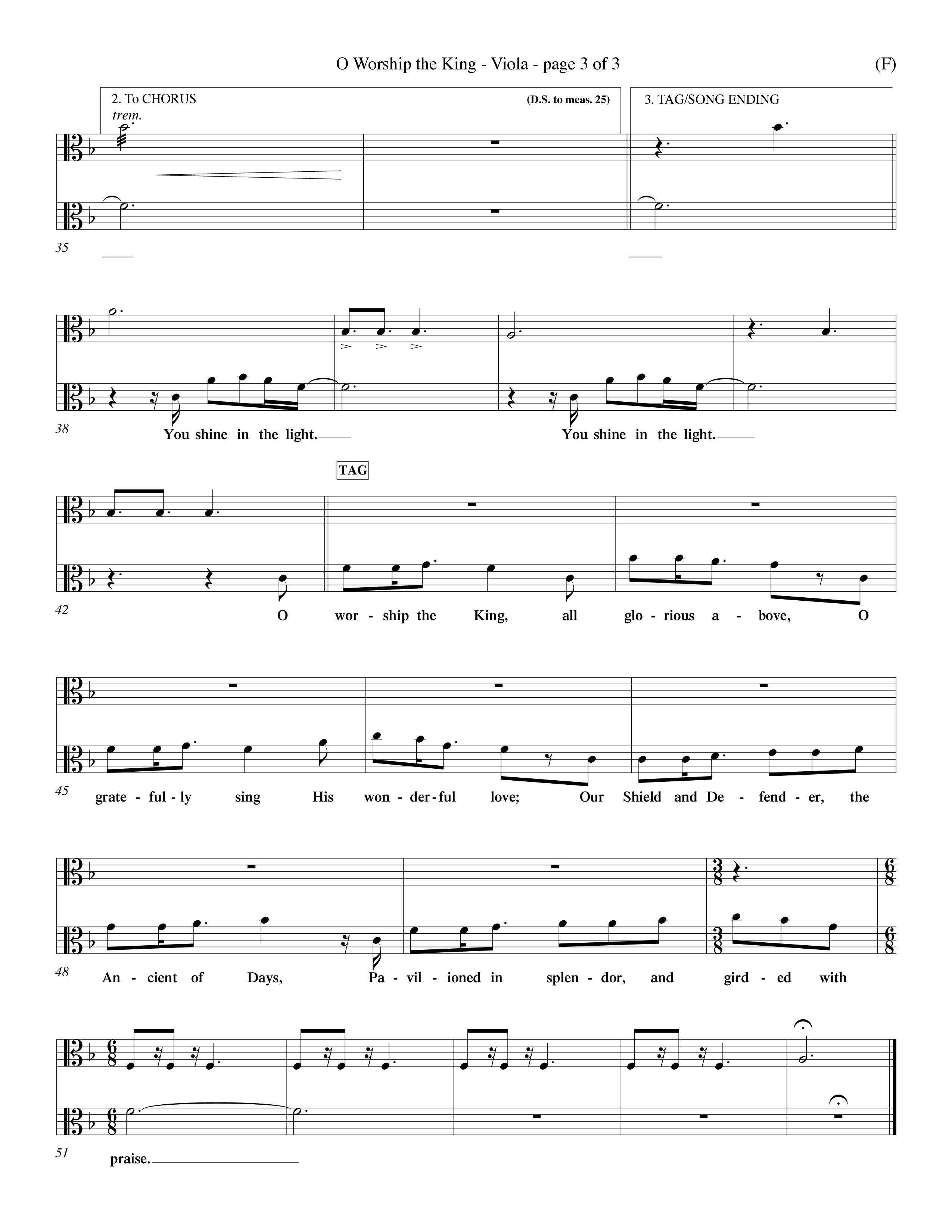 O Worship The King (Choral Anthem SATB) Viola (Word Music Choral / Arr. Chris Tomlin)