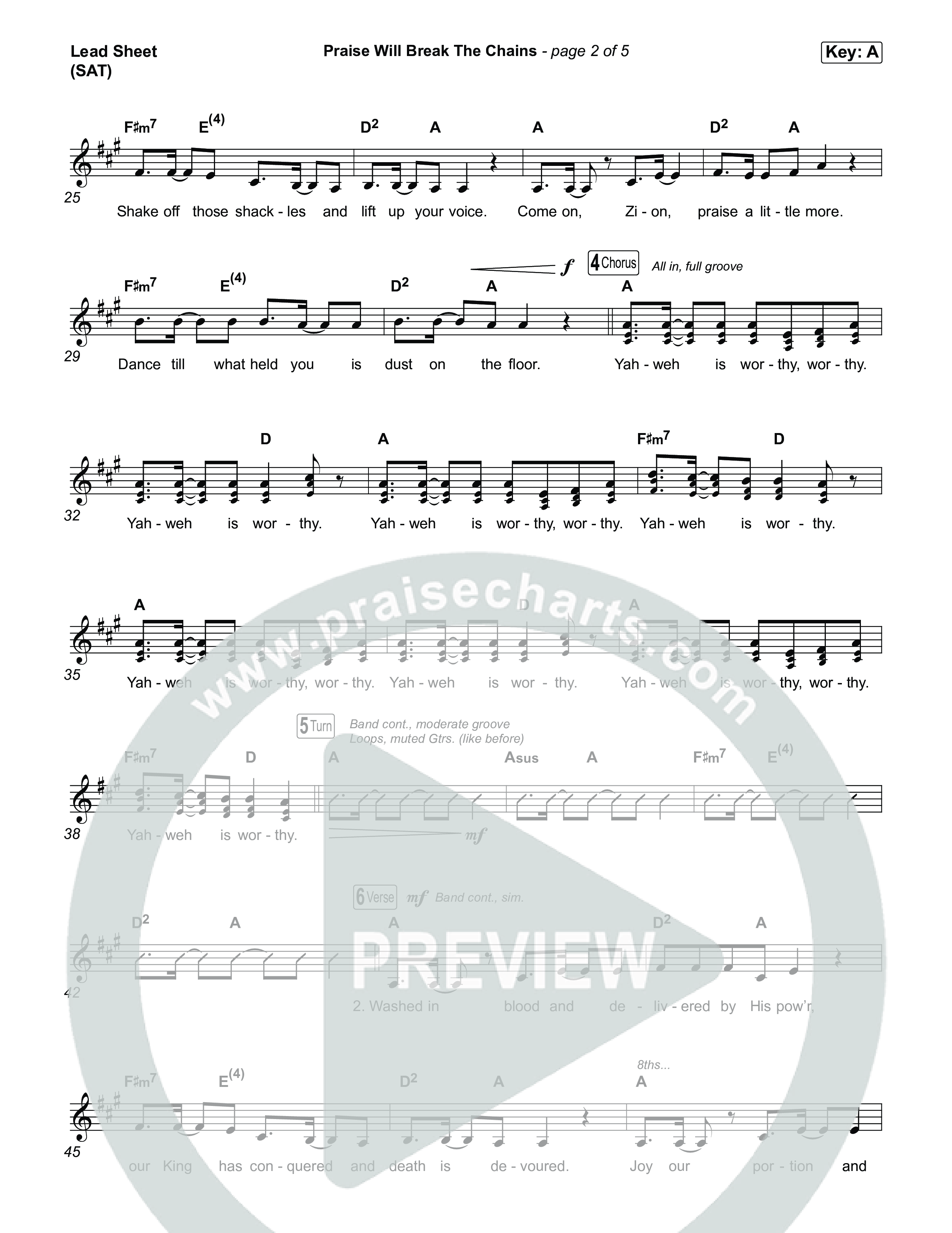 Praise Will Break The Chains Lead Sheet (SAT) (Calvary Worship Live / Courtney Raley)