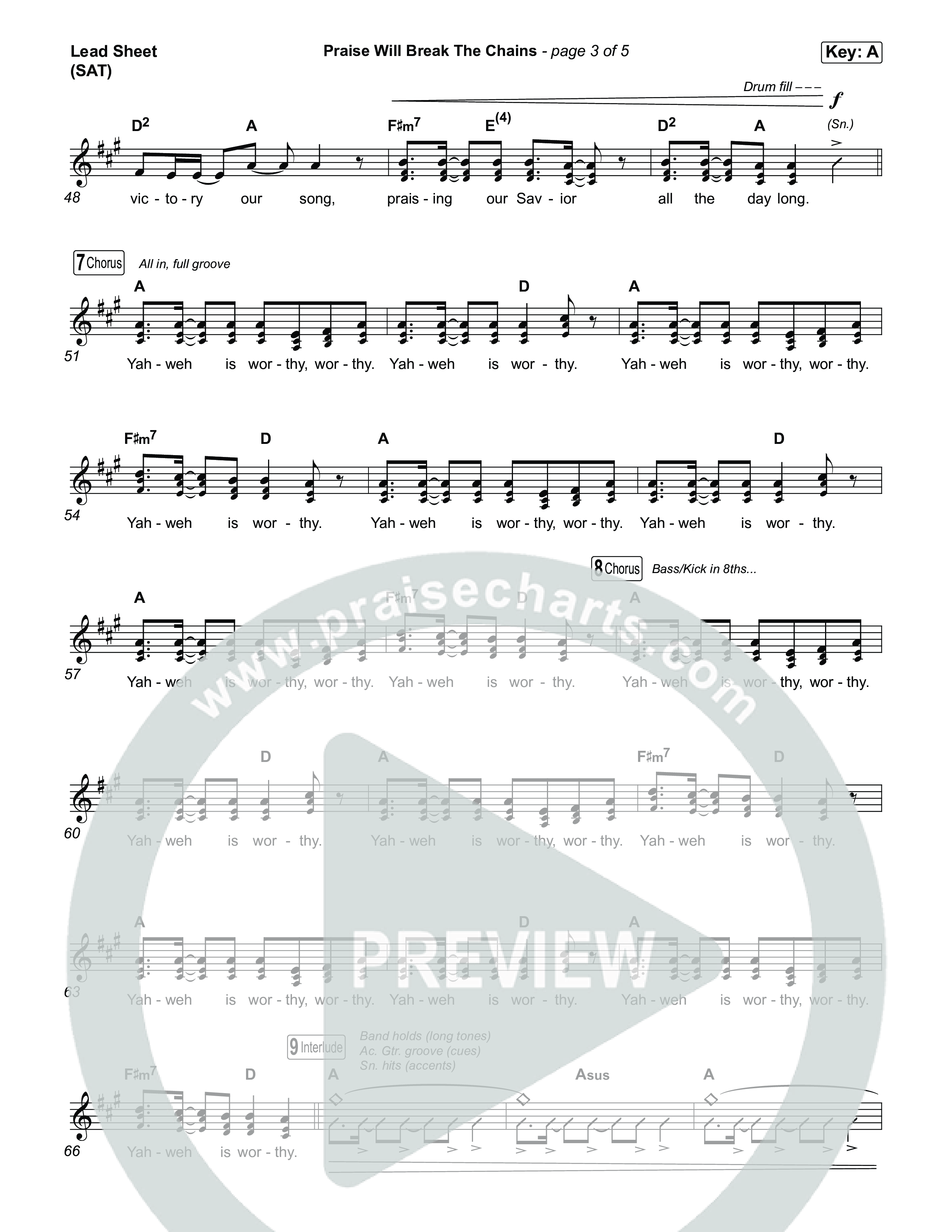 Praise Will Break The Chains Lead Sheet (SAT) (Calvary Worship Live / Courtney Raley)