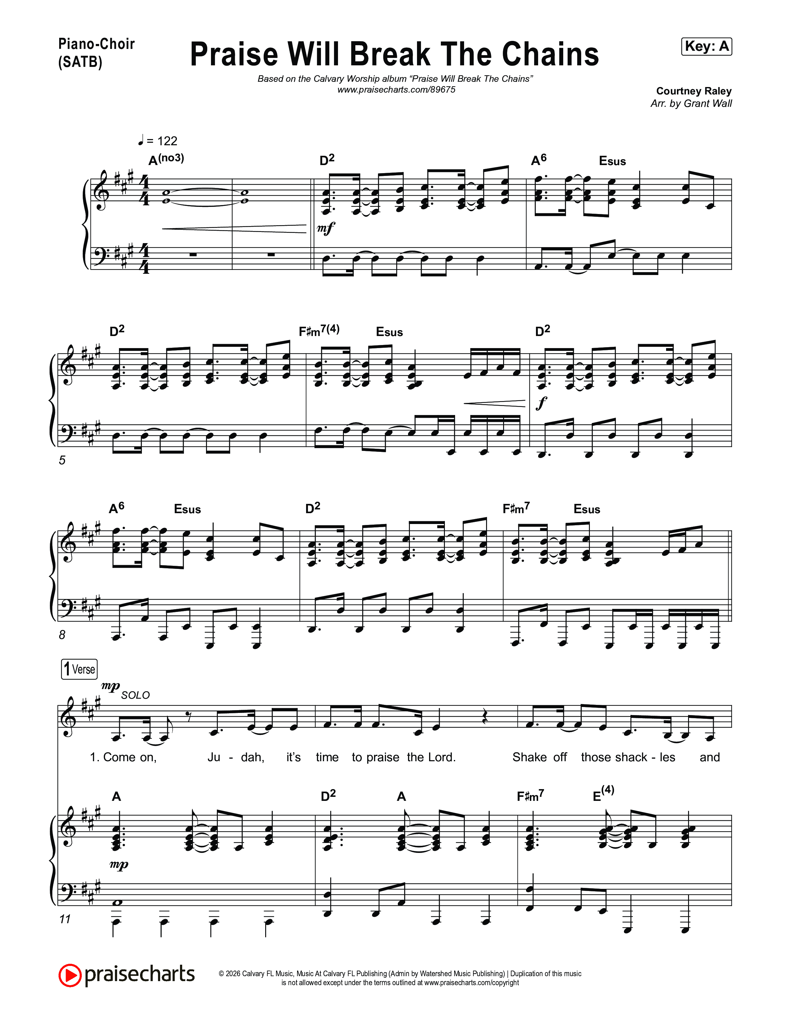 Praise Will Break The Chains Piano/Vocal Pack (Calvary Worship Live / Courtney Raley)