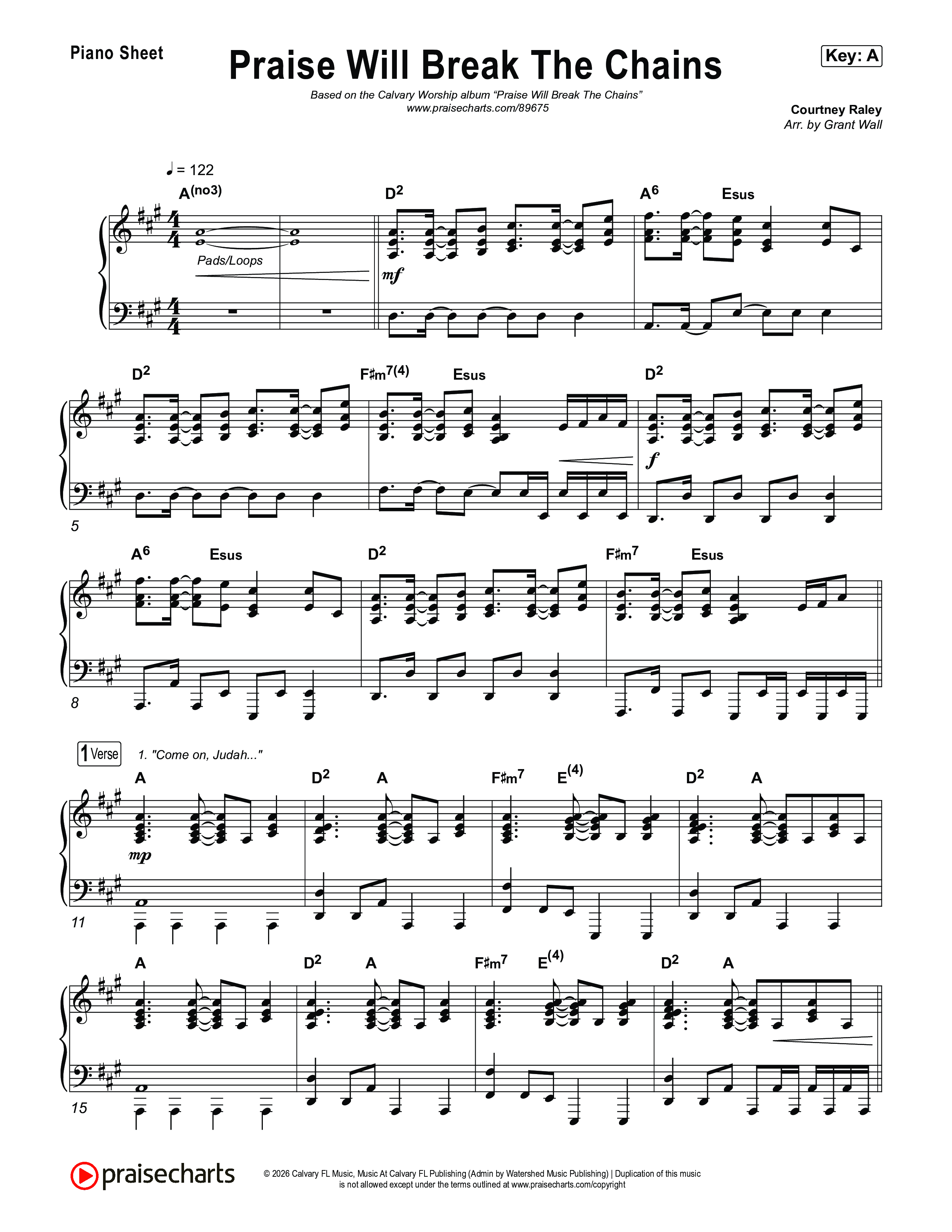Praise Will Break The Chains Piano Sheet (Calvary Worship Live / Courtney Raley)