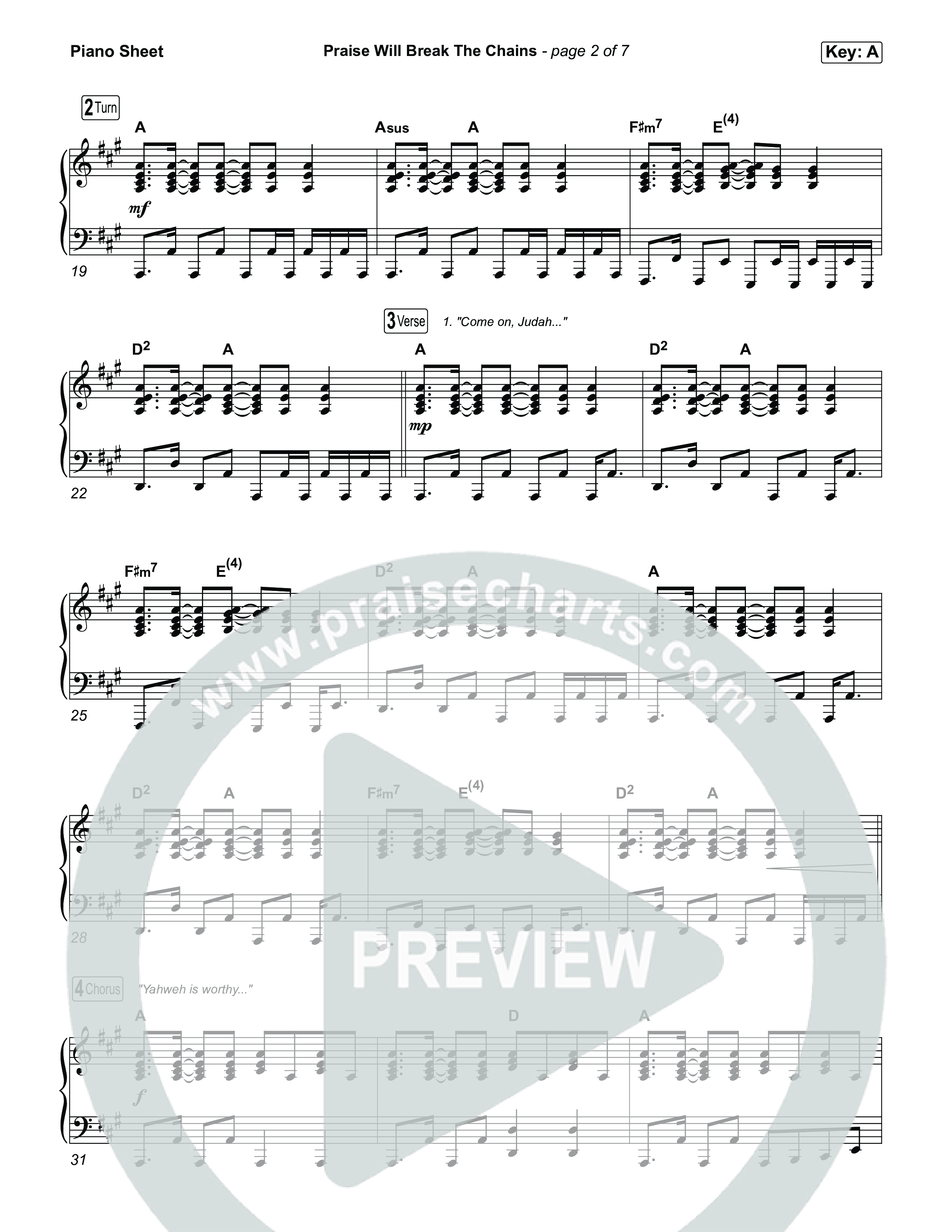 Praise Will Break The Chains Piano Sheet (Calvary Worship Live / Courtney Raley)