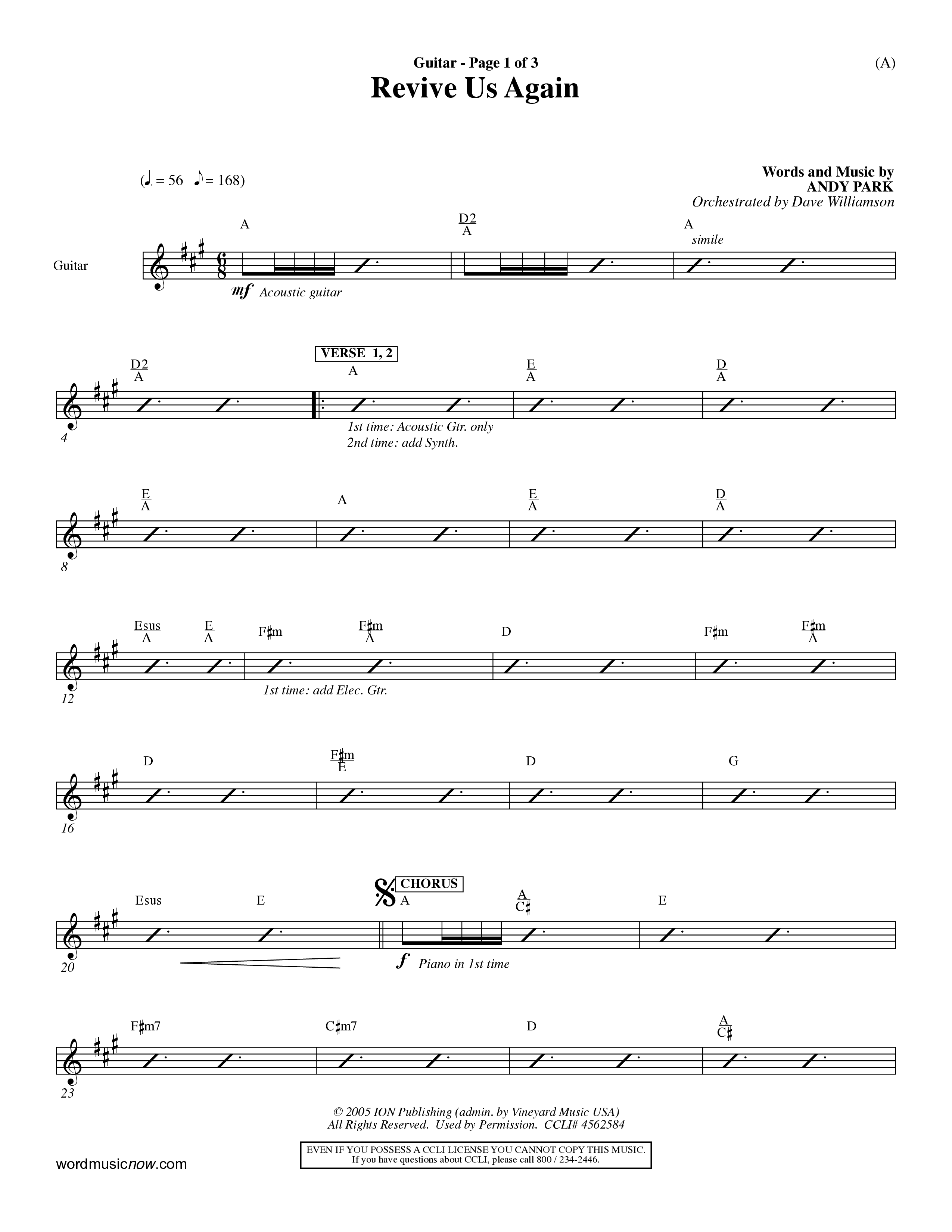 Revive Us Again  (Choral Anthem SATB) Acoustic Guitar (Word Music Choral / Orch. Dave Williamson)