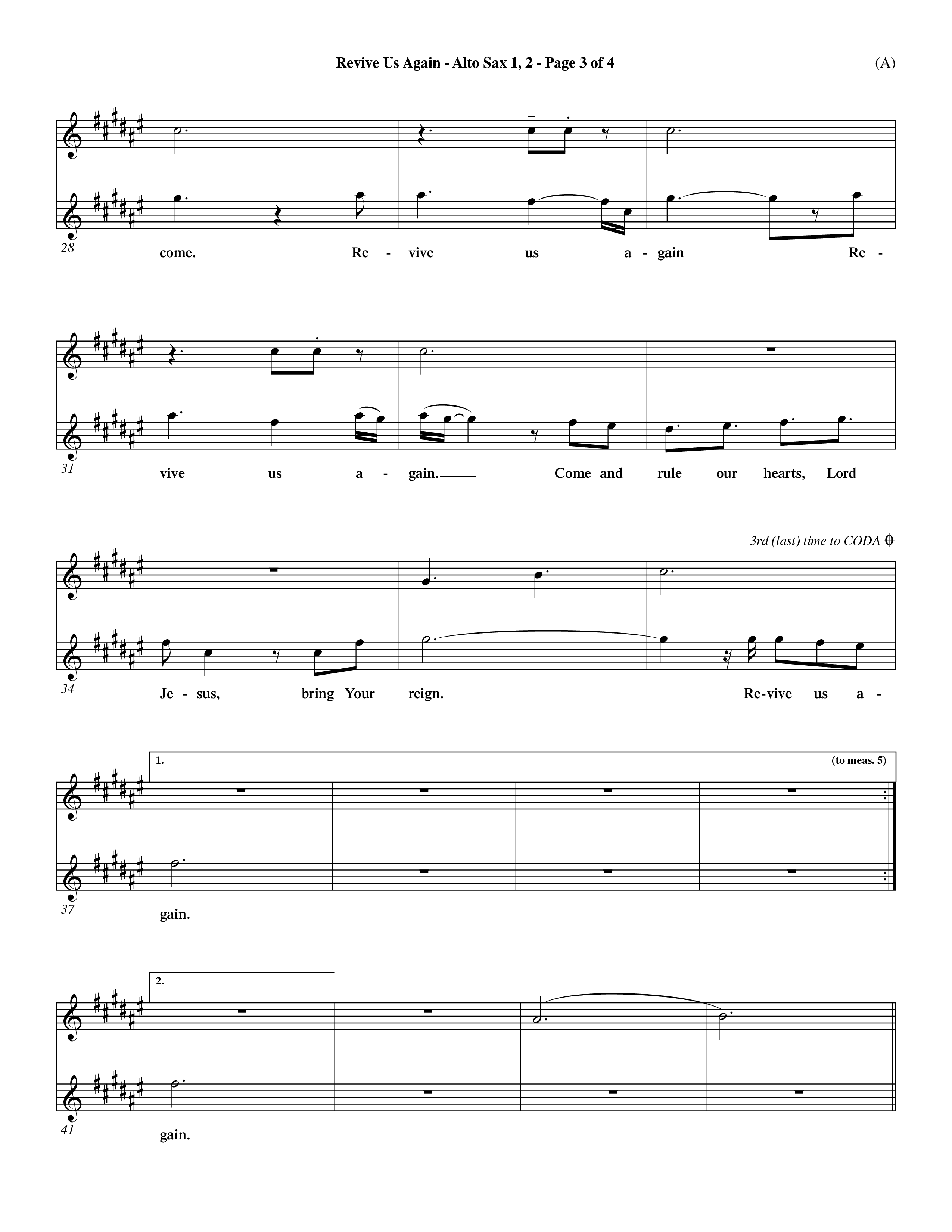 Revive Us Again  (Choral Anthem SATB) Alto Sax 1/2 (Word Music Choral / Orch. Dave Williamson)