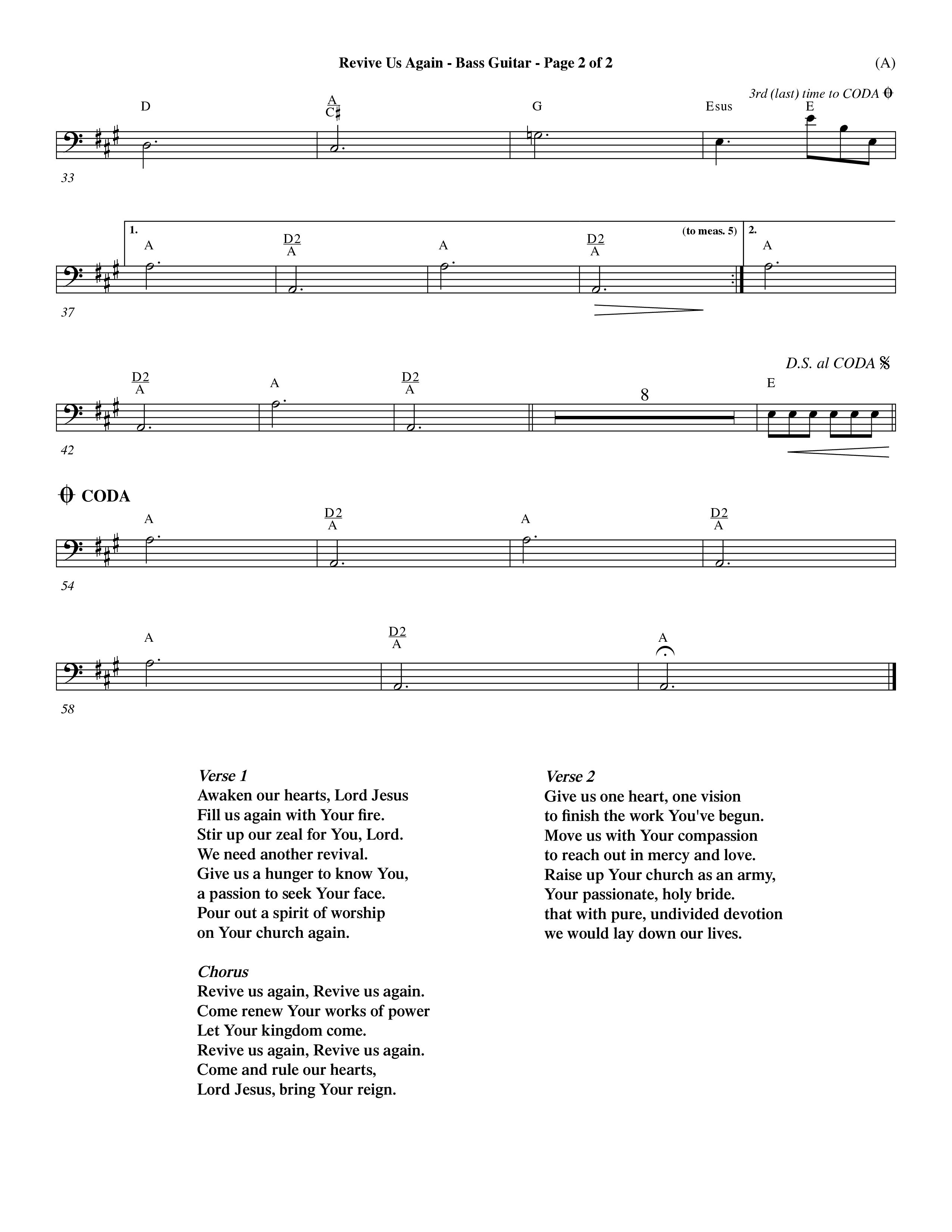 Revive Us Again  (Choral Anthem SATB) Bass Guitar (Word Music Choral / Orch. Dave Williamson)