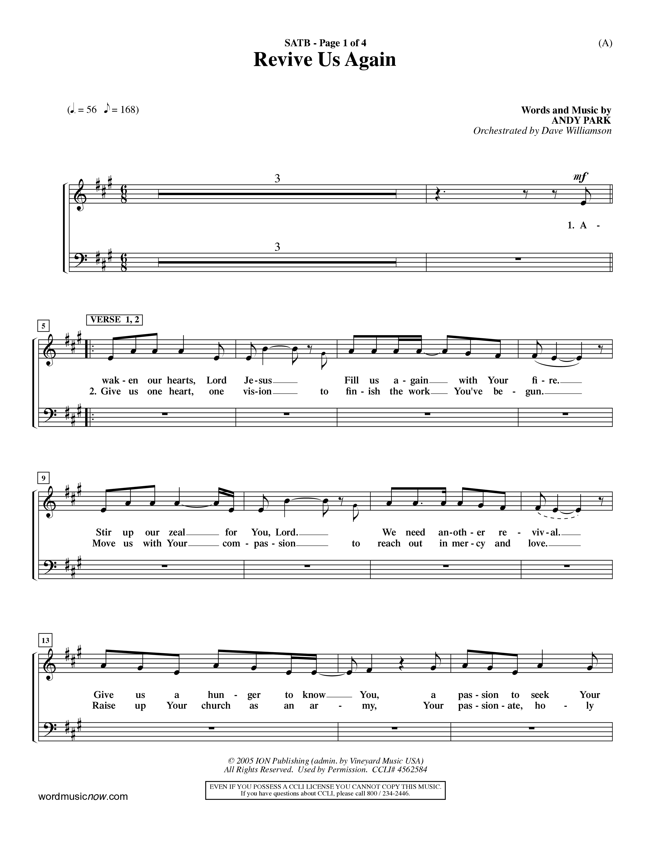 Revive Us Again (Choral Anthem SATB) Choir Sheet (SATB) (Word Music Choral / Orch. Dave Williamson)