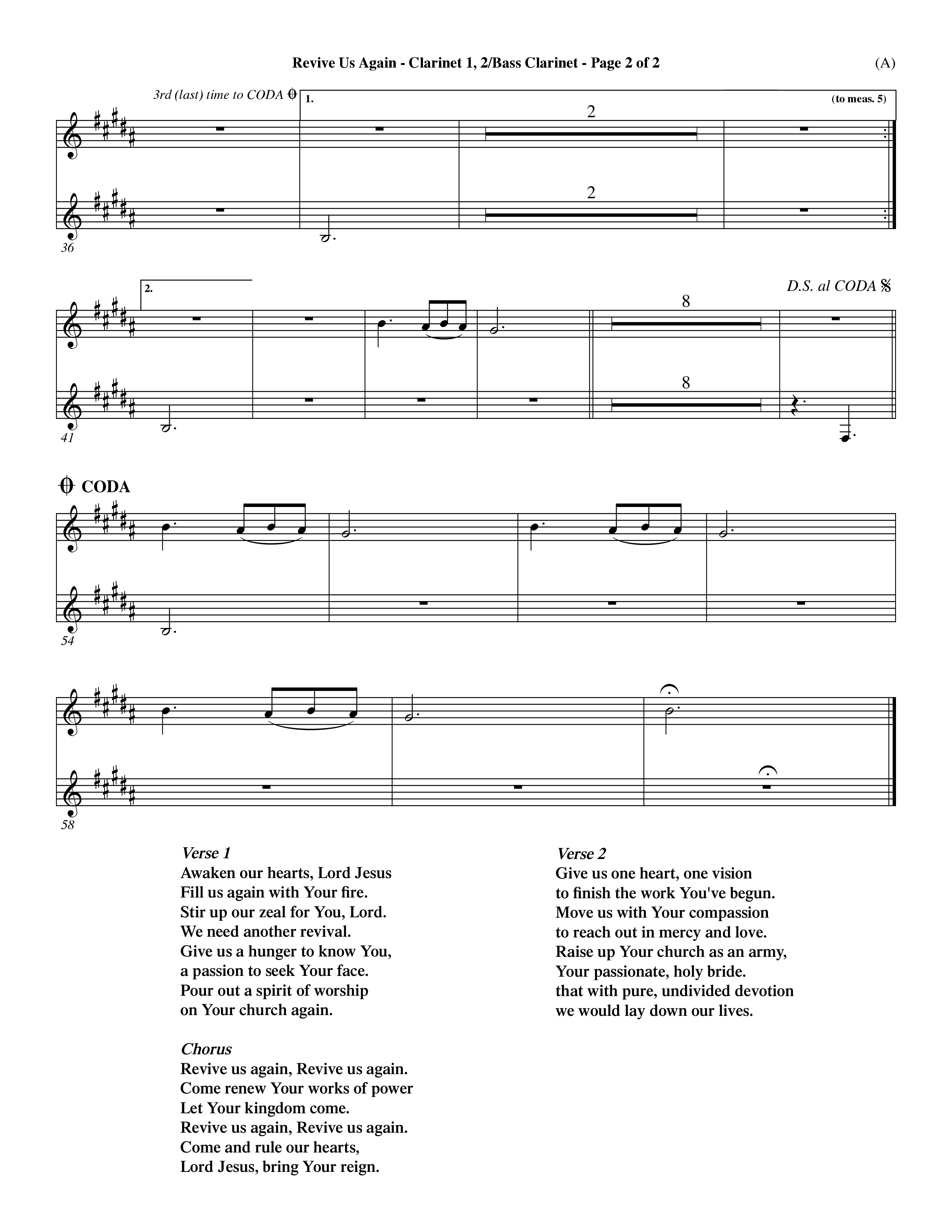Revive Us Again  (Choral Anthem SATB) Clarinet 1/2, Bass Clarinet (Word Music Choral / Orch. Dave Williamson)