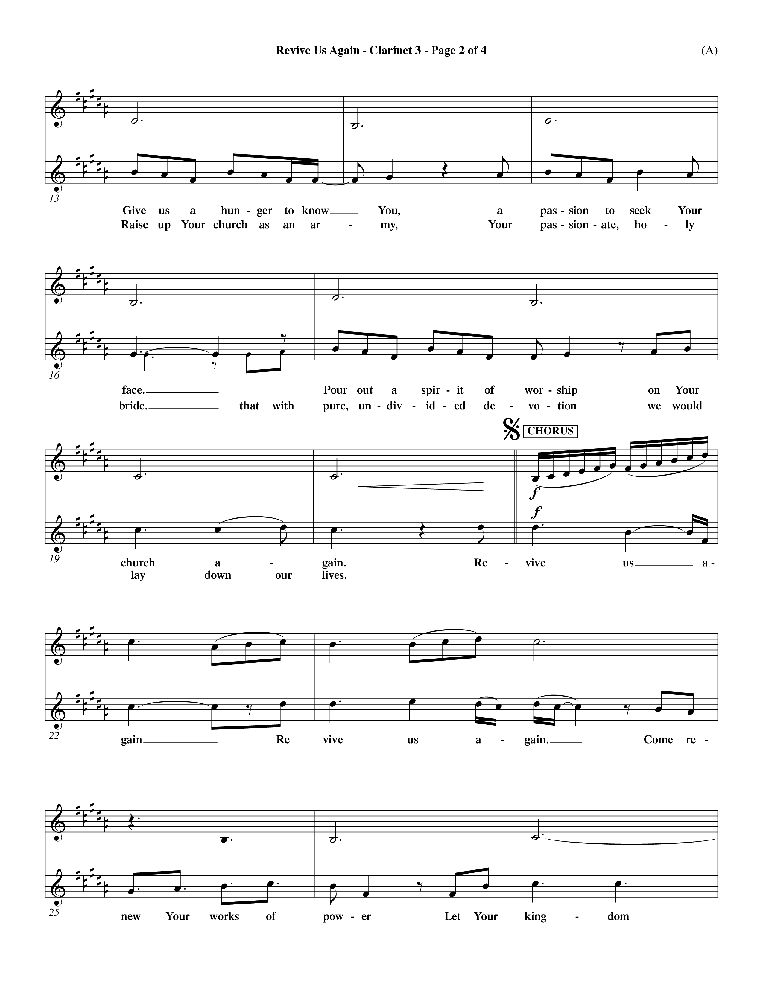Revive Us Again (Choral Anthem SATB) Clarinet 3 (Word Music Choral / Orch. Dave Williamson)