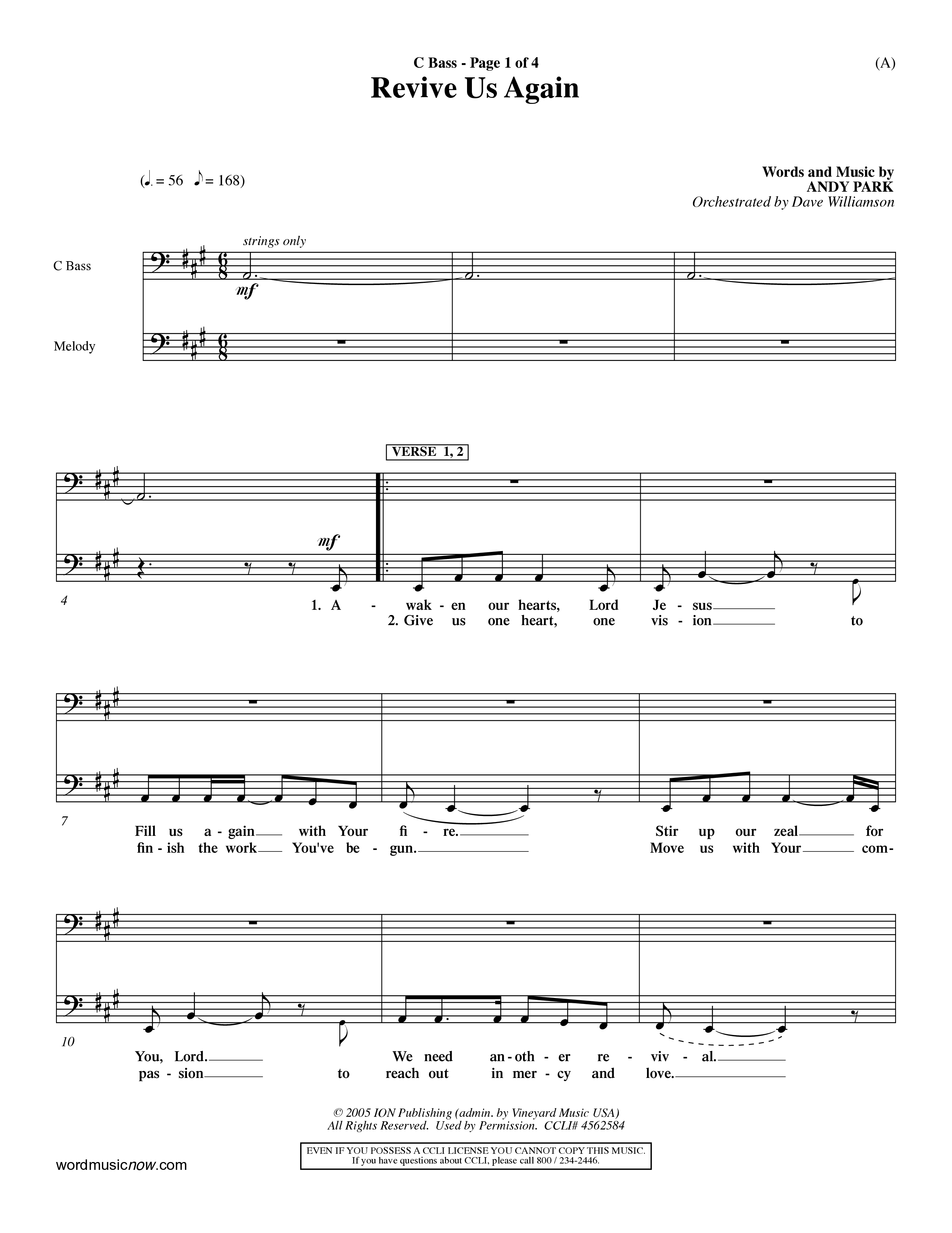 Revive Us Again  (Choral Anthem SATB) Contrabass (Word Music Choral / Orch. Dave Williamson)