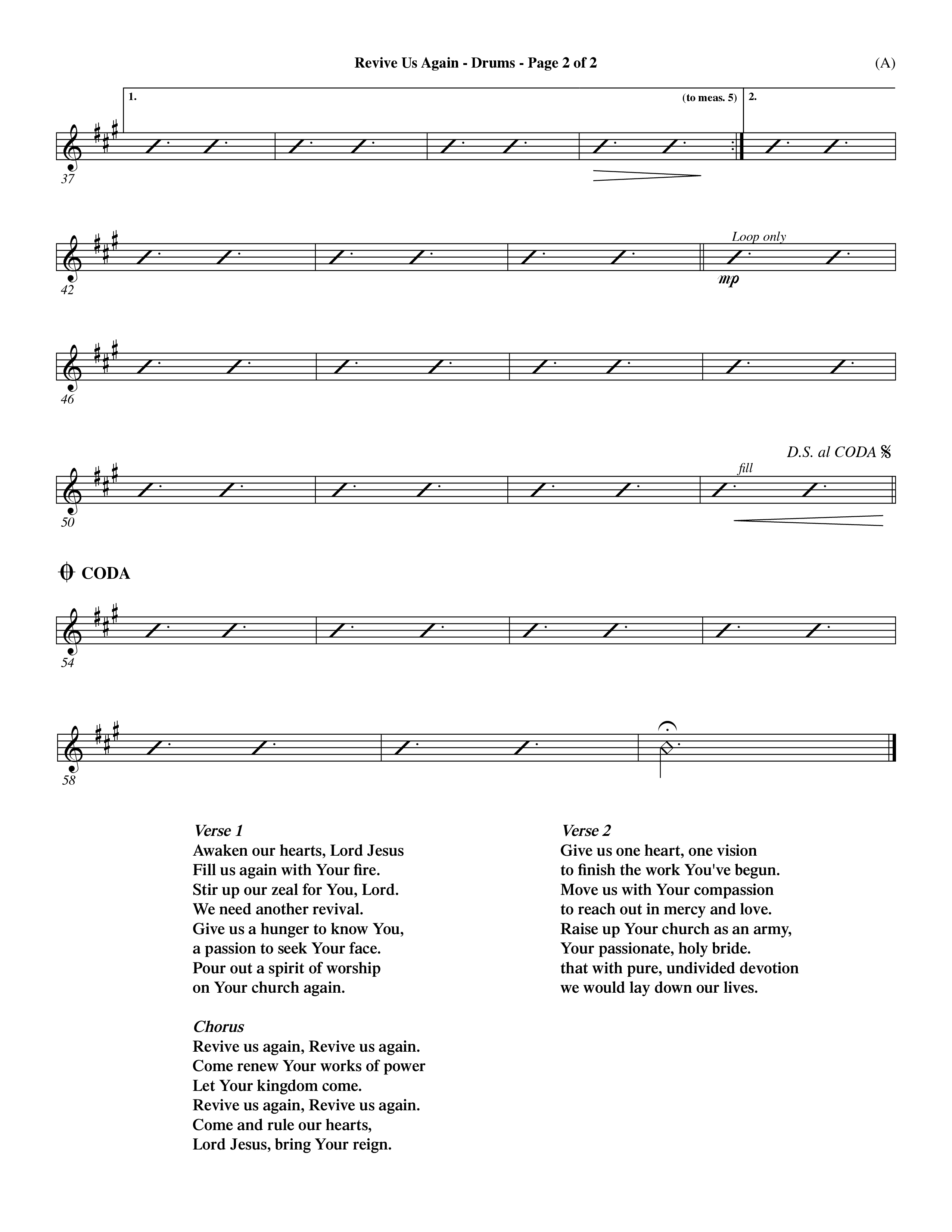 Revive Us Again (Choral Anthem SATB) Drum Set (Word Music Choral / Orch. Dave Williamson)