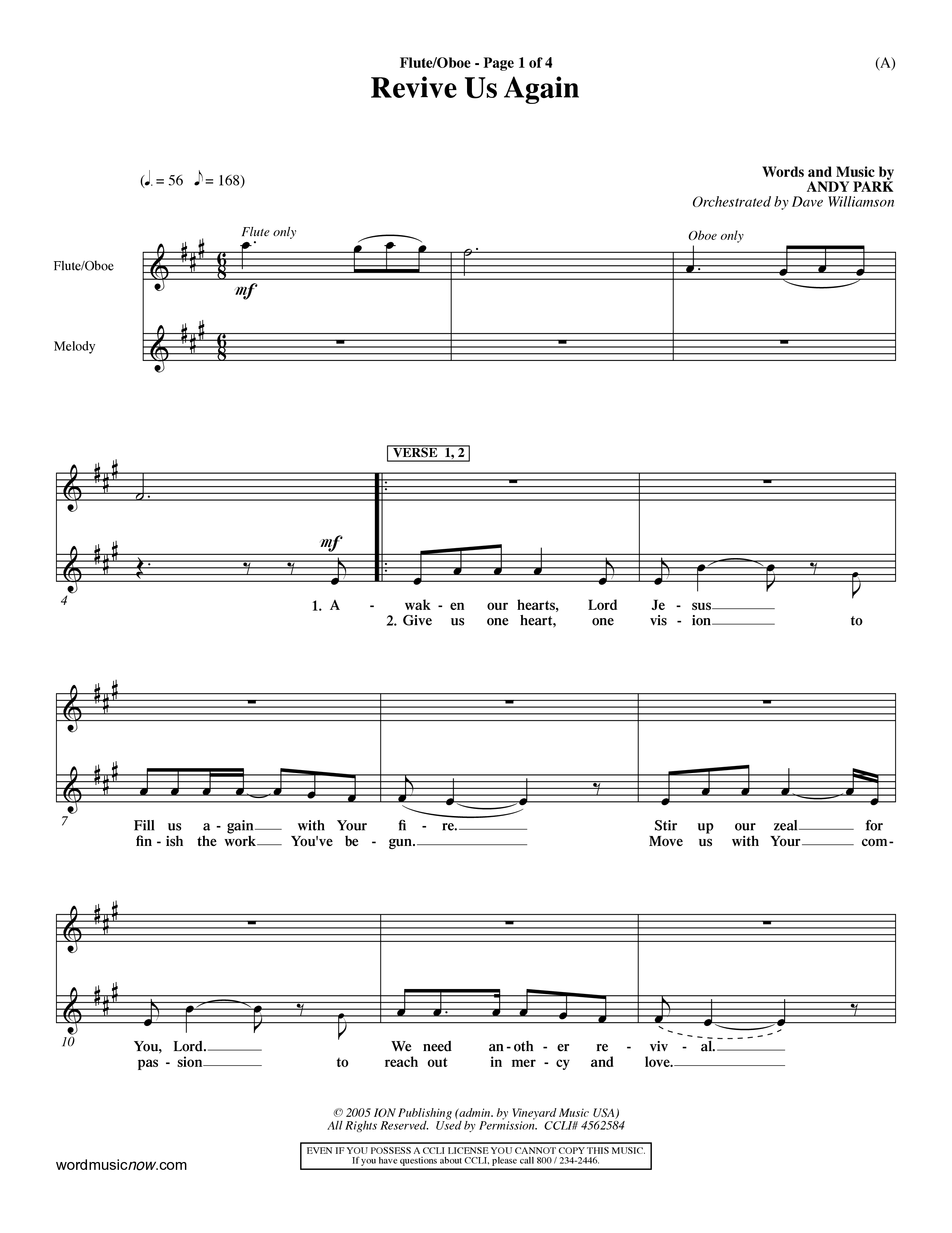 Revive Us Again  (Choral Anthem SATB) Flute/Oboe (Word Music Choral / Orch. Dave Williamson)
