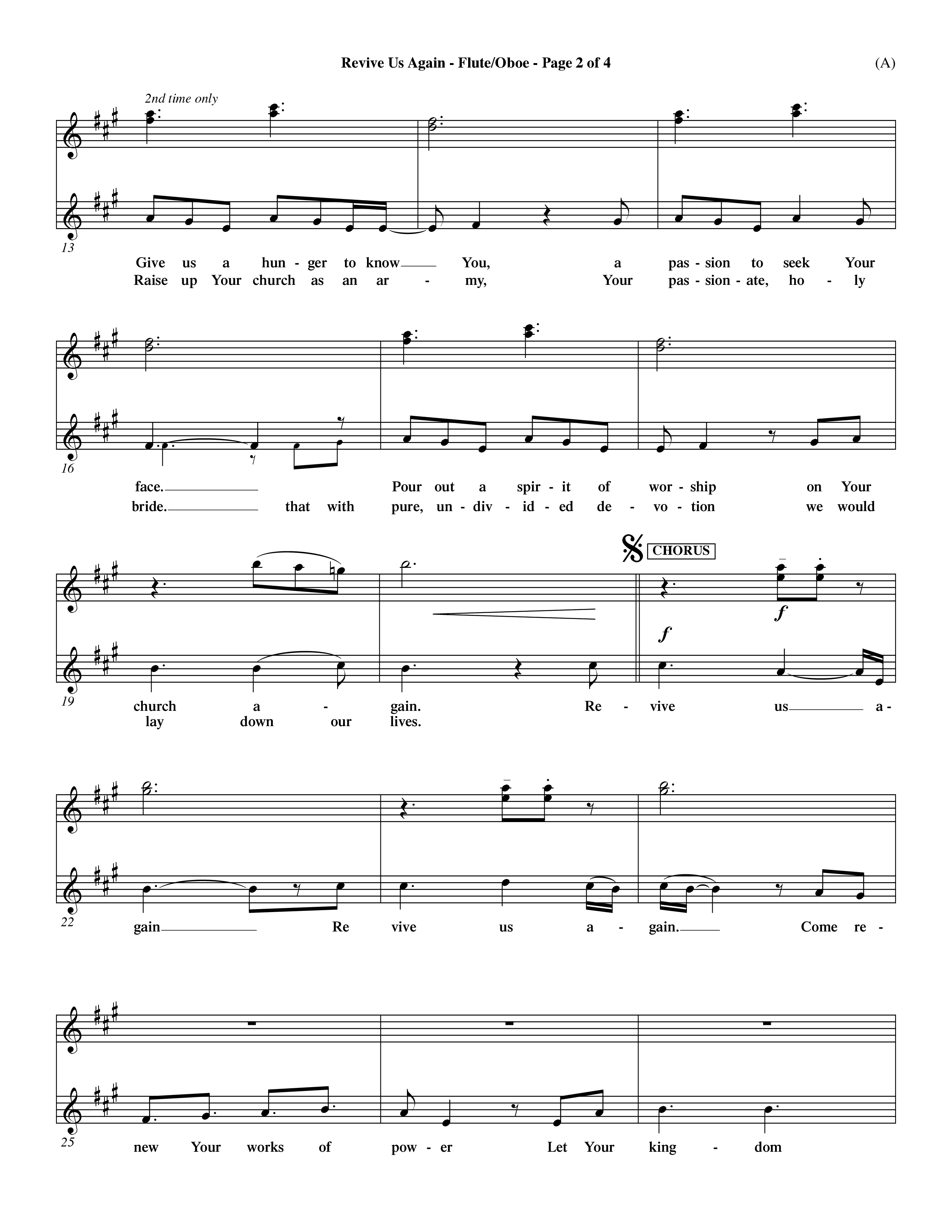 Revive Us Again  (Choral Anthem SATB) Flute/Oboe (Word Music Choral / Orch. Dave Williamson)