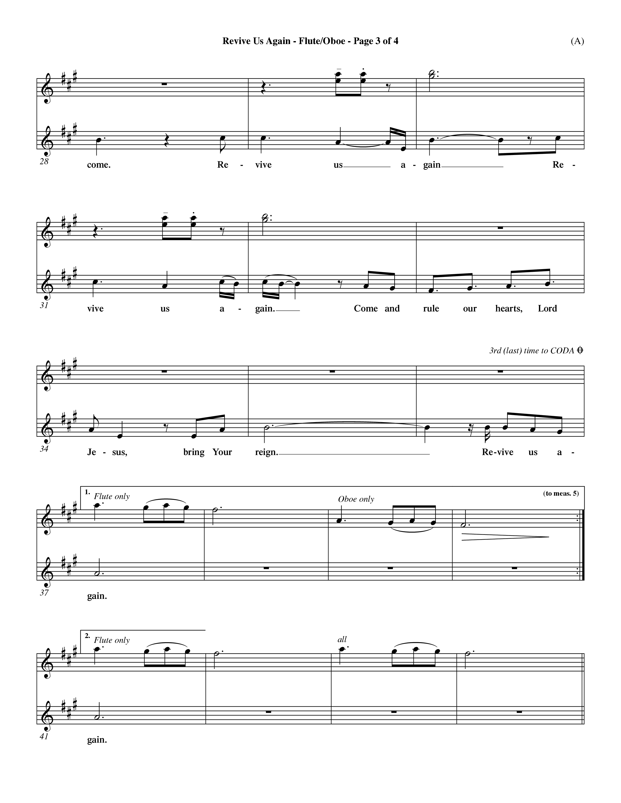 Revive Us Again  (Choral Anthem SATB) Flute/Oboe (Word Music Choral / Orch. Dave Williamson)