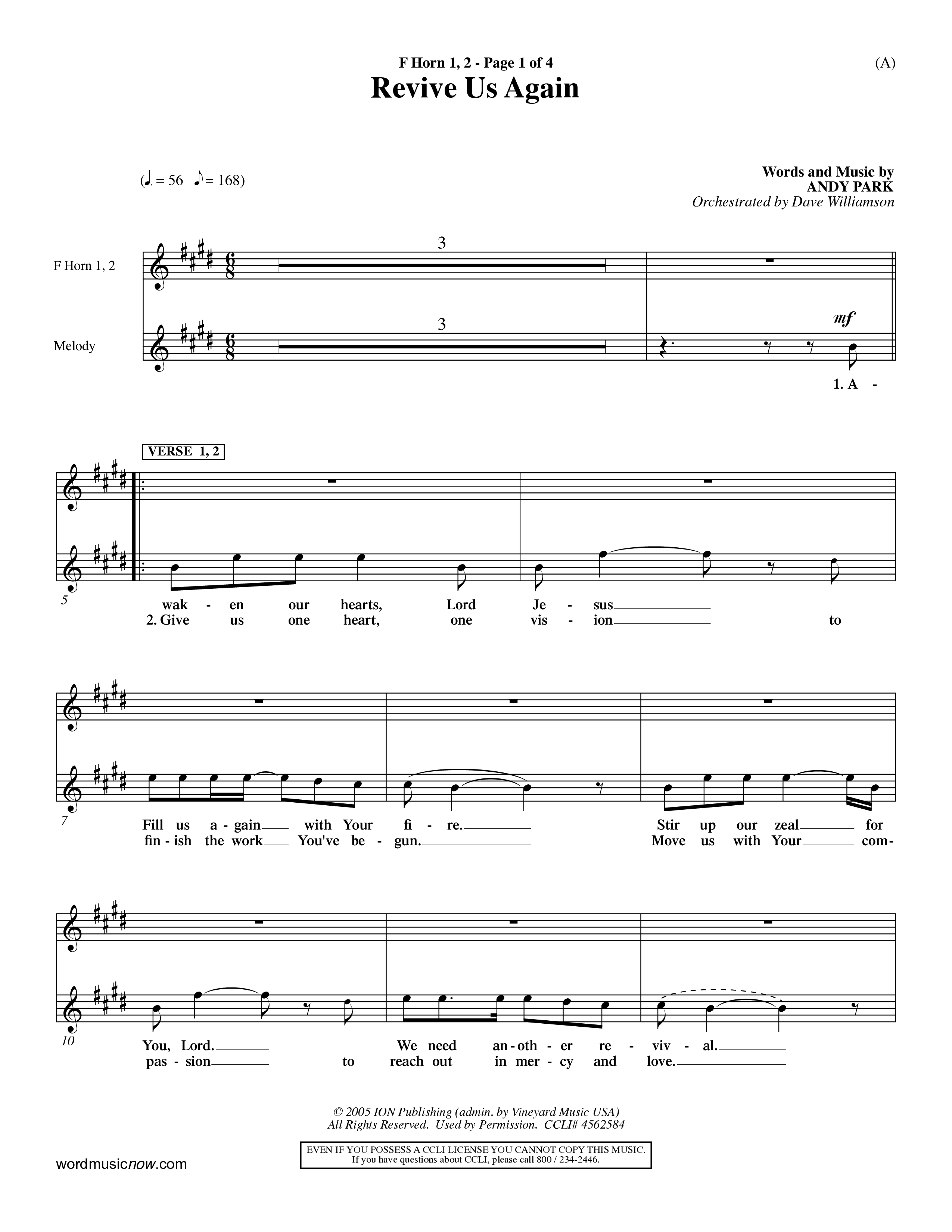 Revive Us Again  (Choral Anthem SATB) French Horn (Word Music Choral / Orch. Dave Williamson)