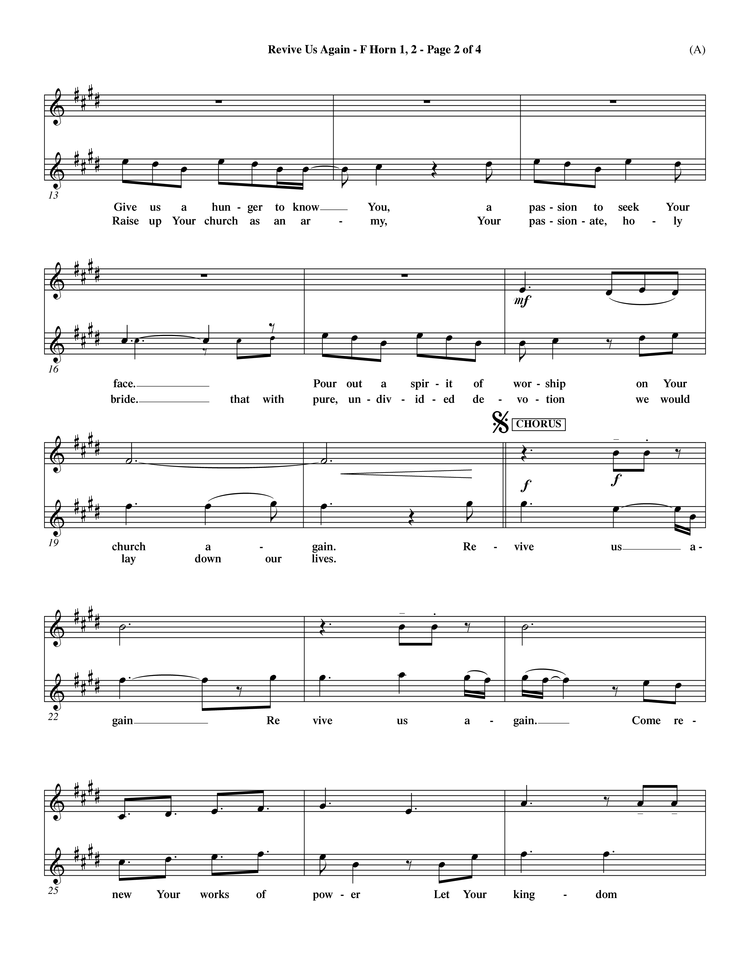 Revive Us Again  (Choral Anthem SATB) French Horn (Word Music Choral / Orch. Dave Williamson)