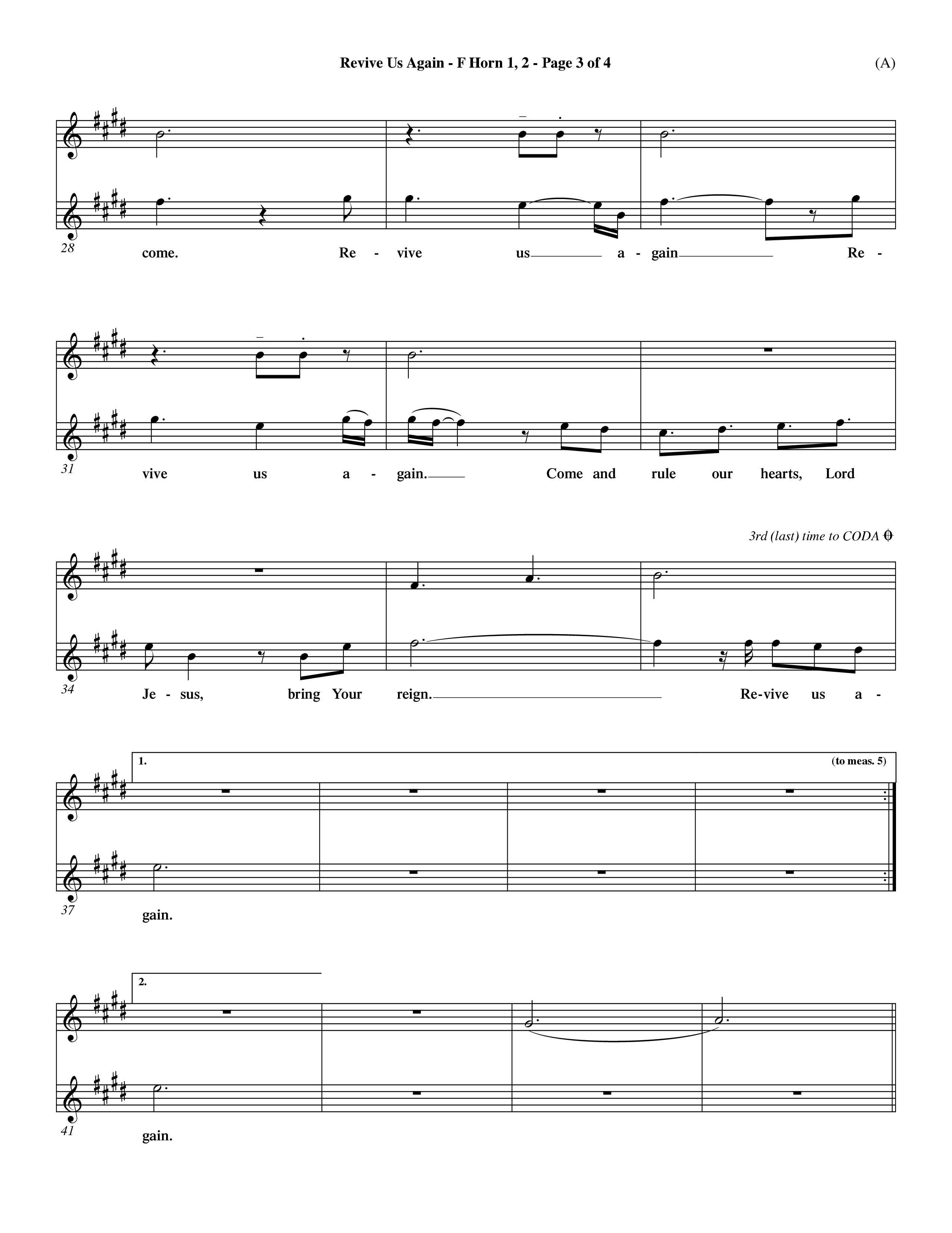 Revive Us Again  (Choral Anthem SATB) French Horn (Word Music Choral / Orch. Dave Williamson)