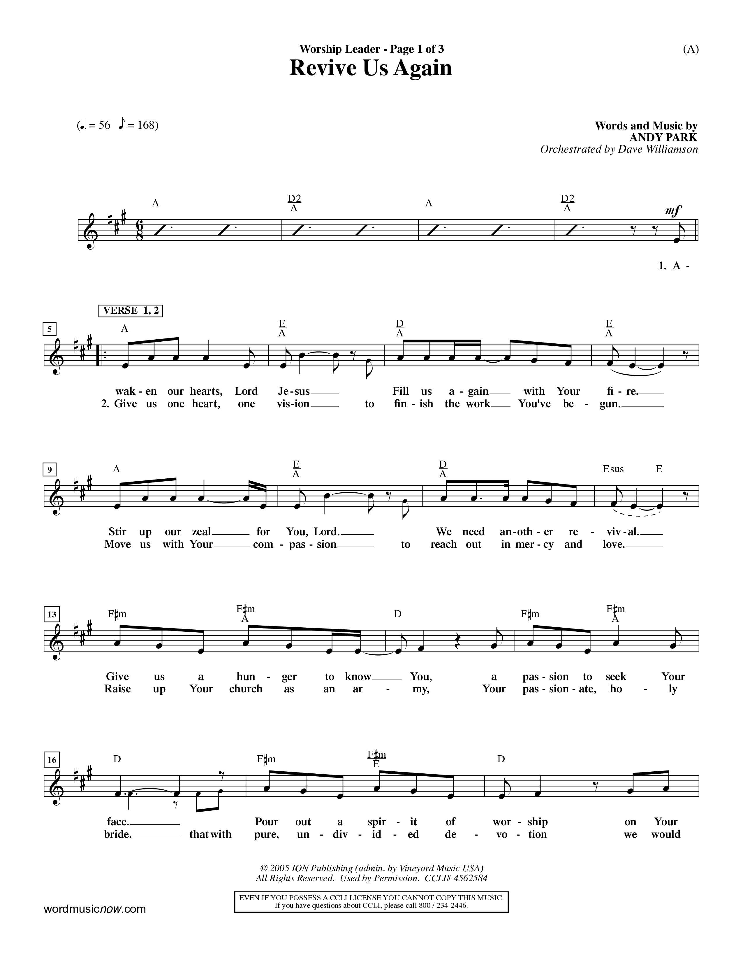 Revive Us Again (Choral Anthem SATB) Rhythm Pack (Word Music Choral / Orch. Dave Williamson)