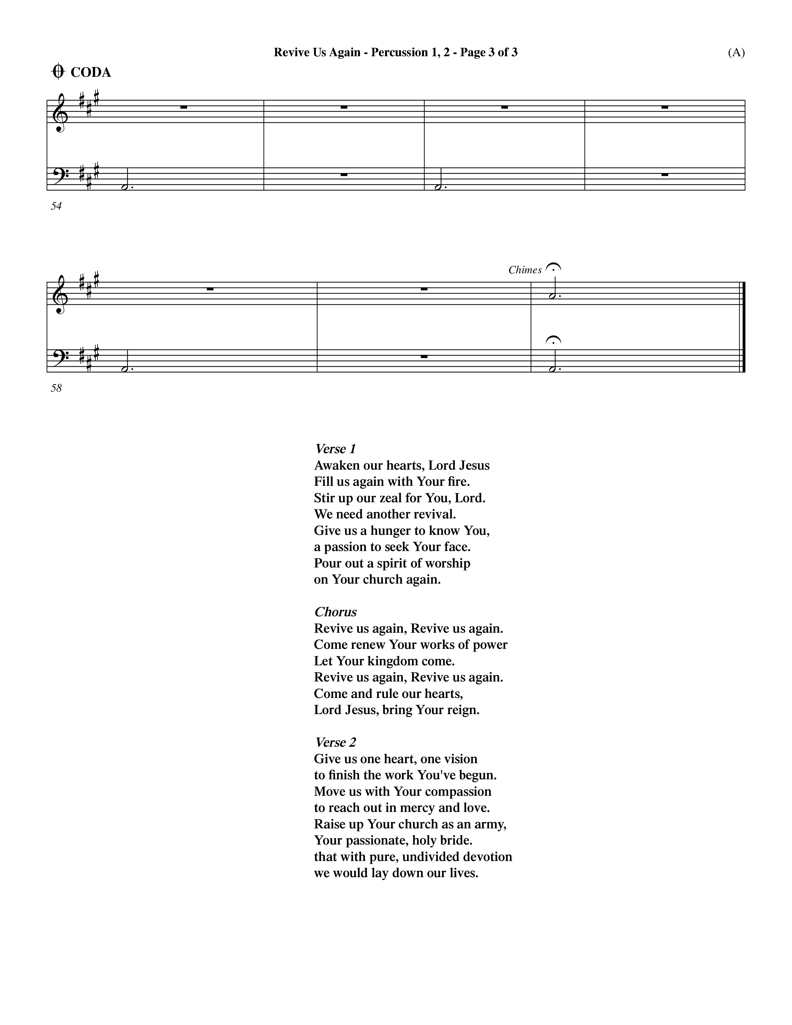 Revive Us Again (Choral Anthem SATB) Percussion 1/2 (Word Music Choral / Orch. Dave Williamson)