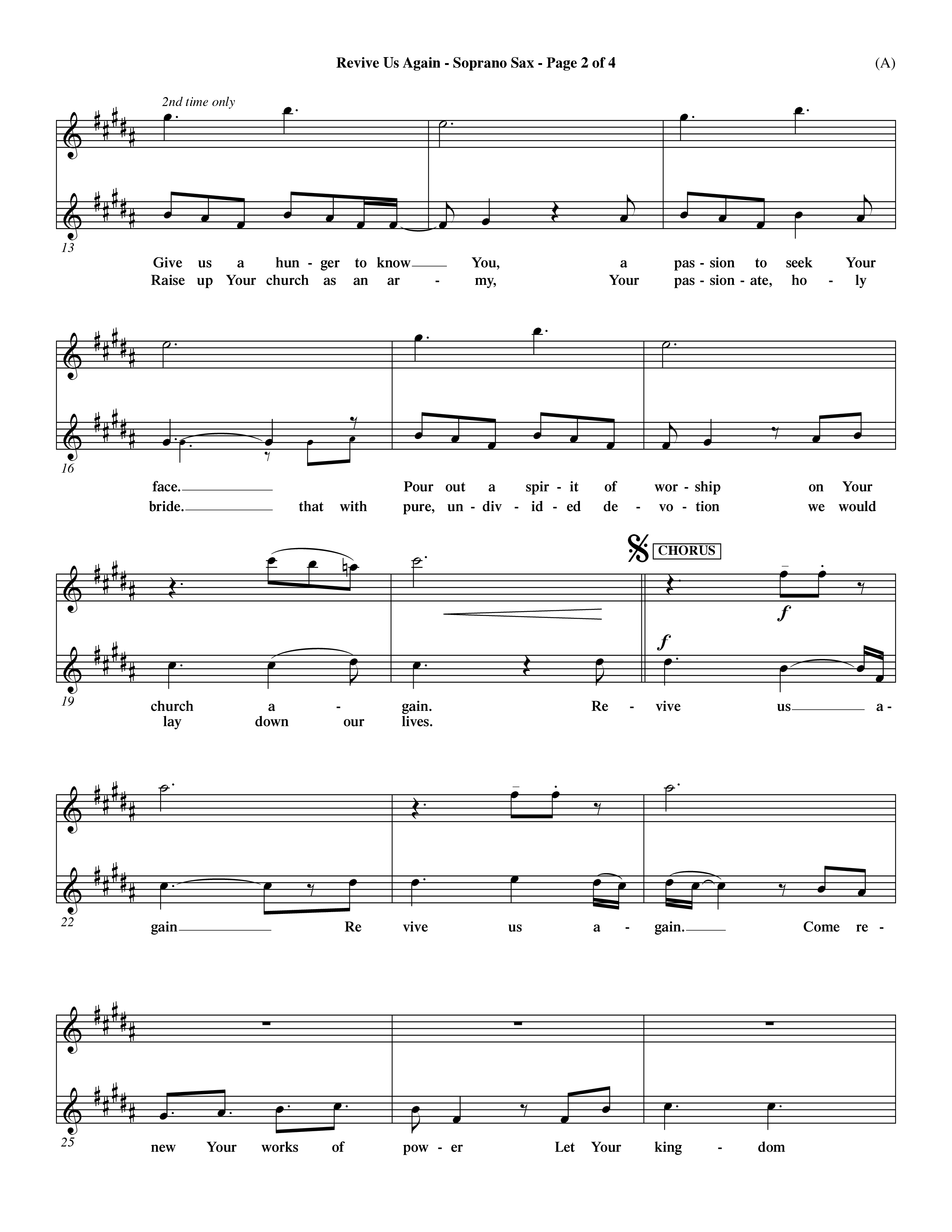 Revive Us Again (Choral Anthem SATB) Saxophone (Word Music Choral / Orch. Dave Williamson)