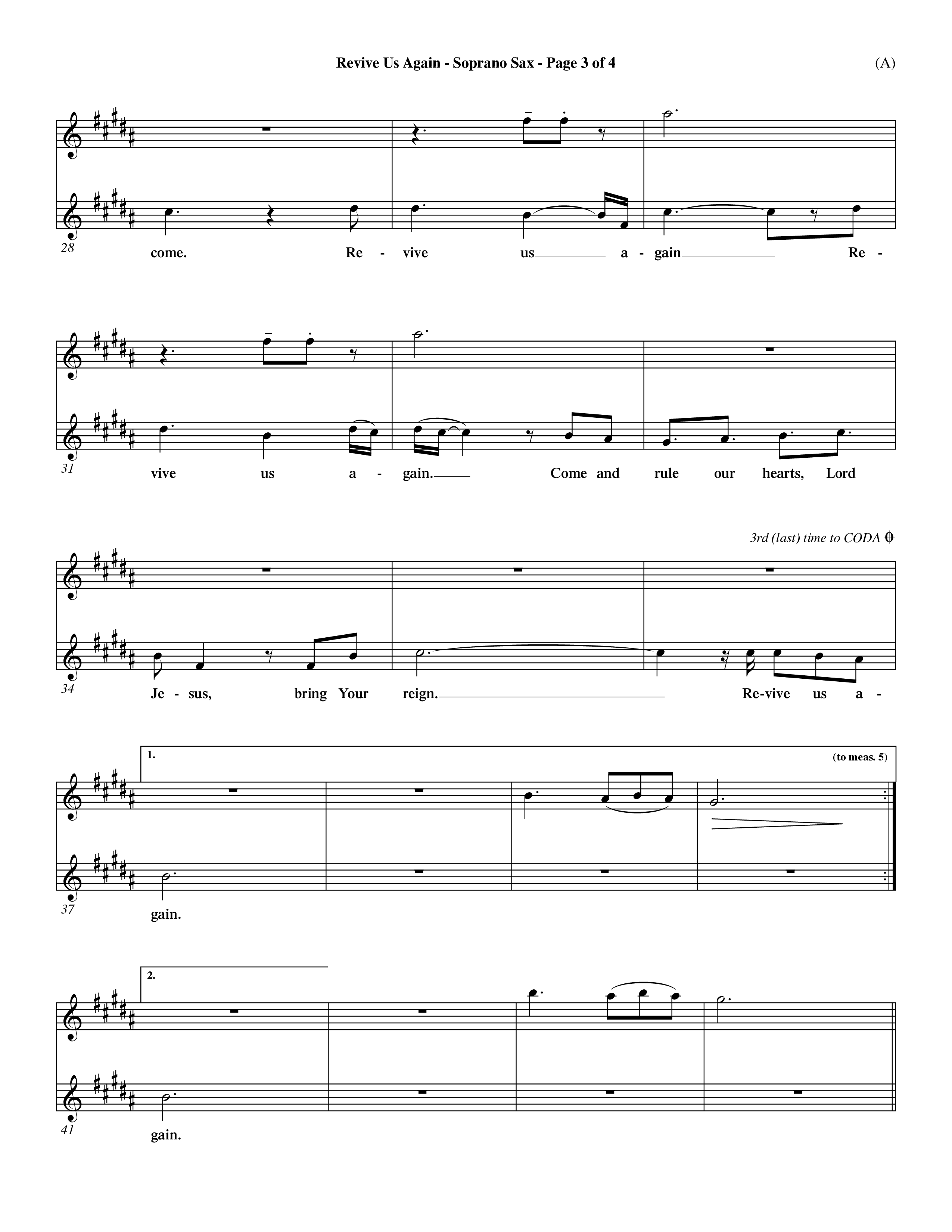 Revive Us Again (Choral Anthem SATB) Saxophone (Word Music Choral / Orch. Dave Williamson)