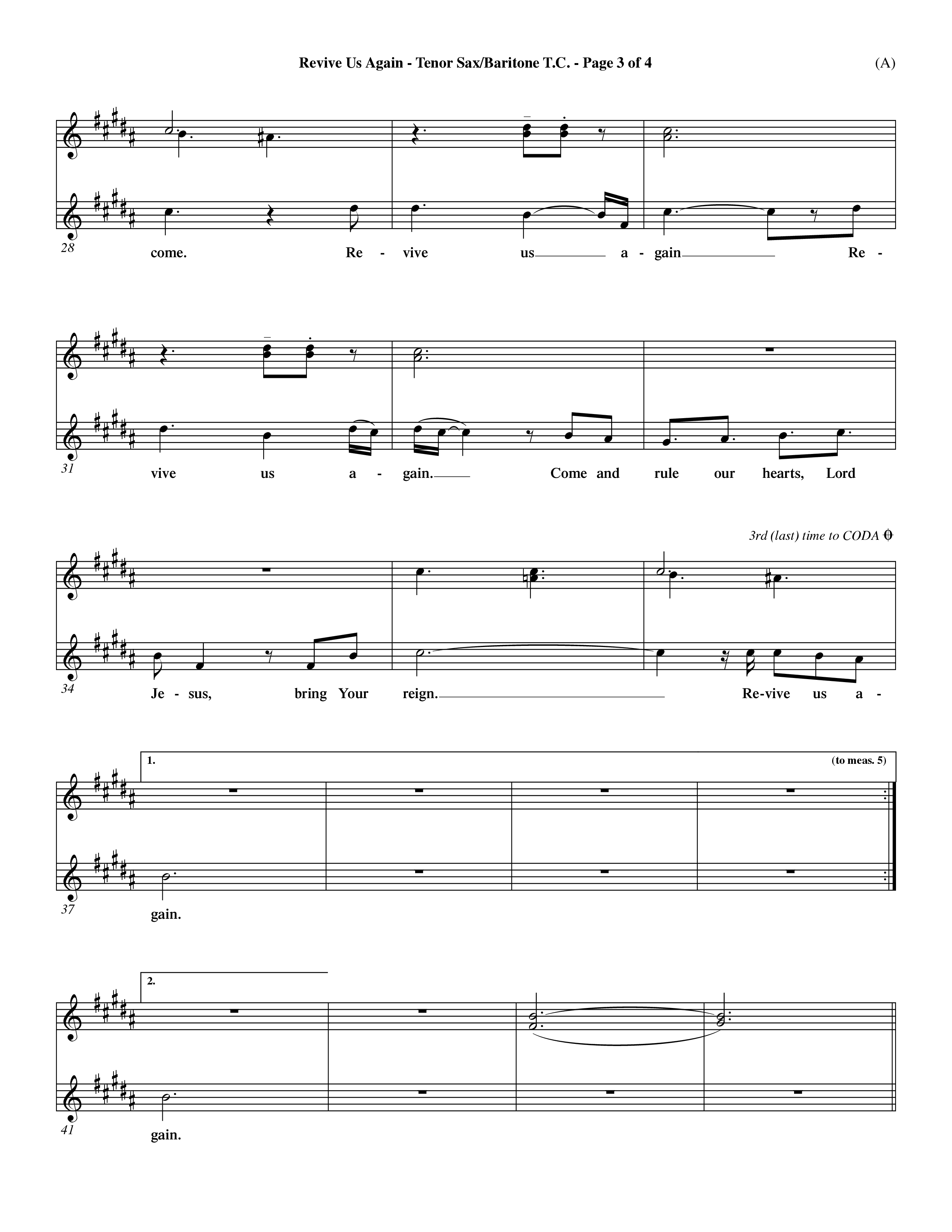 Revive Us Again  (Choral Anthem SATB) Tenor Sax/Baritone T.C. (Word Music Choral / Orch. Dave Williamson)