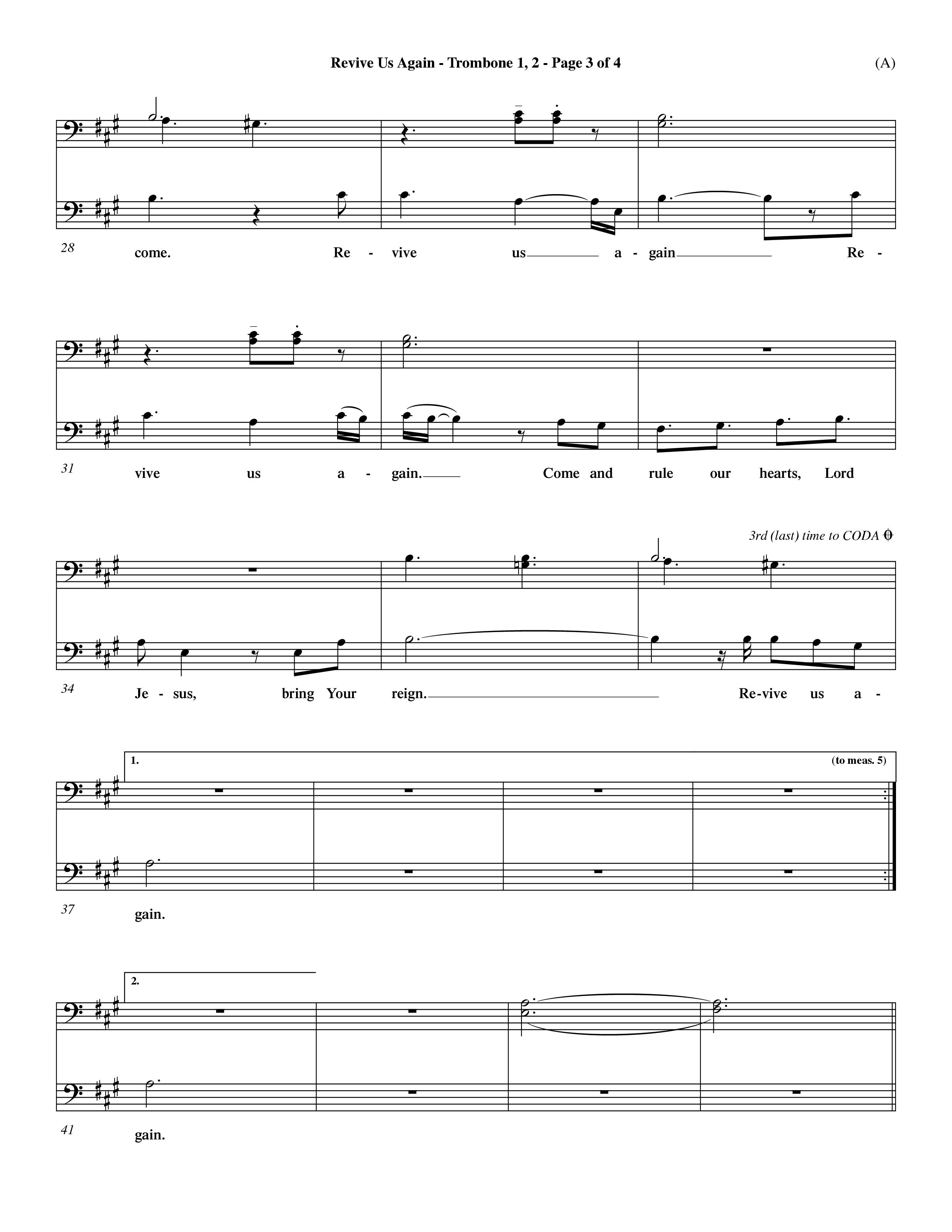 Revive Us Again (Choral Anthem SATB) Trombone 1/2 (Word Music Choral / Orch. Dave Williamson)