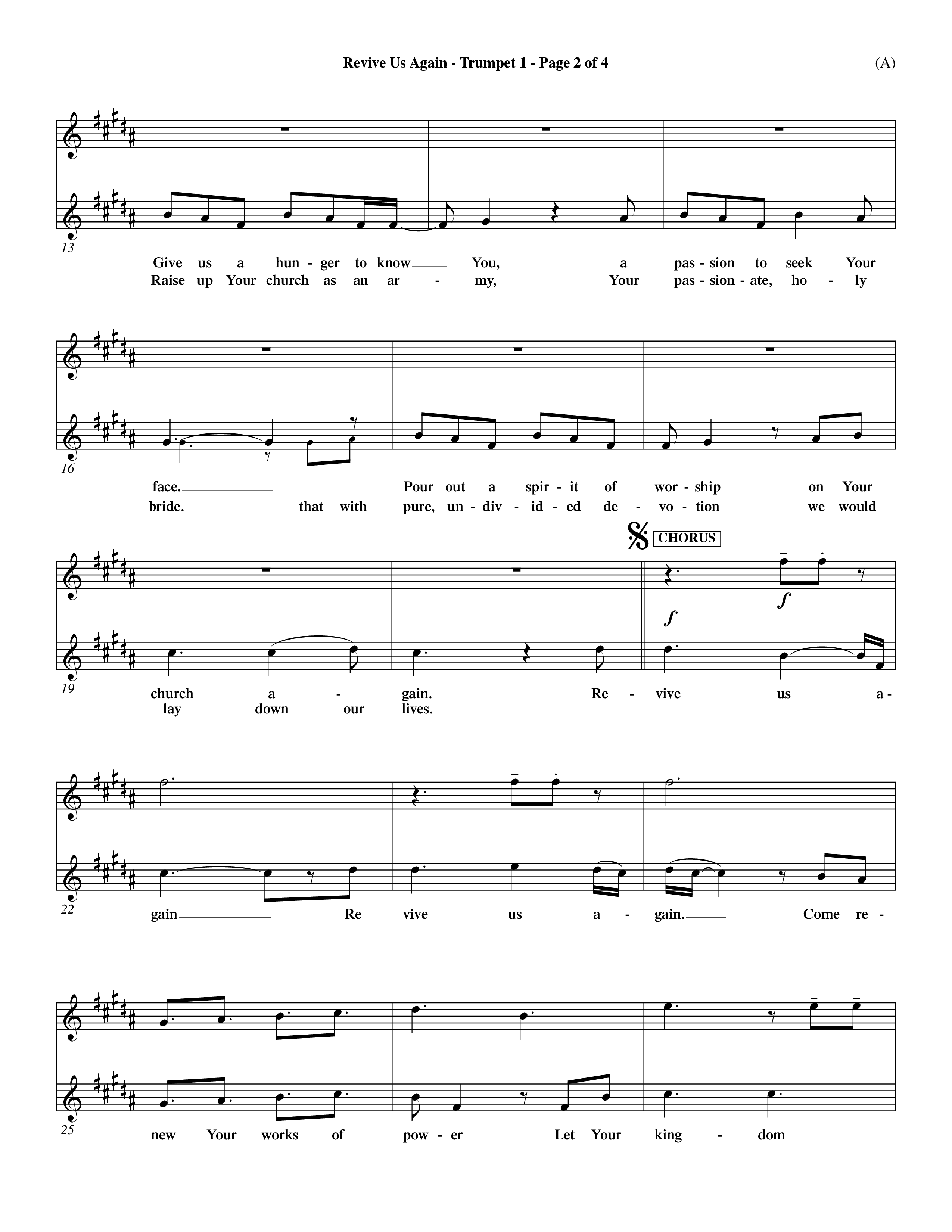 Revive Us Again  (Choral Anthem SATB) Trumpet 1 (Word Music Choral / Orch. Dave Williamson)