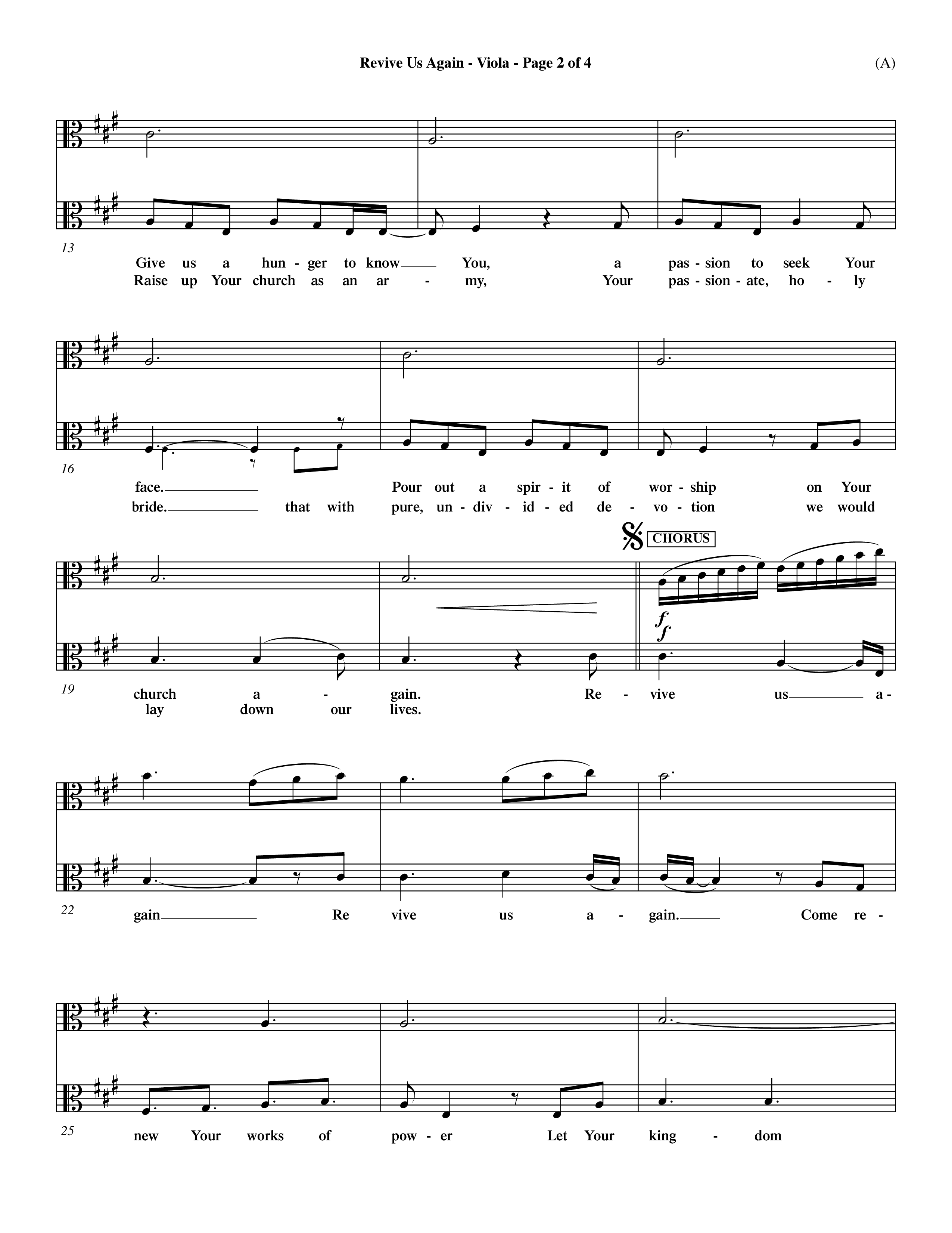 Revive Us Again (Choral Anthem SATB) Viola (Word Music Choral / Orch. Dave Williamson)
