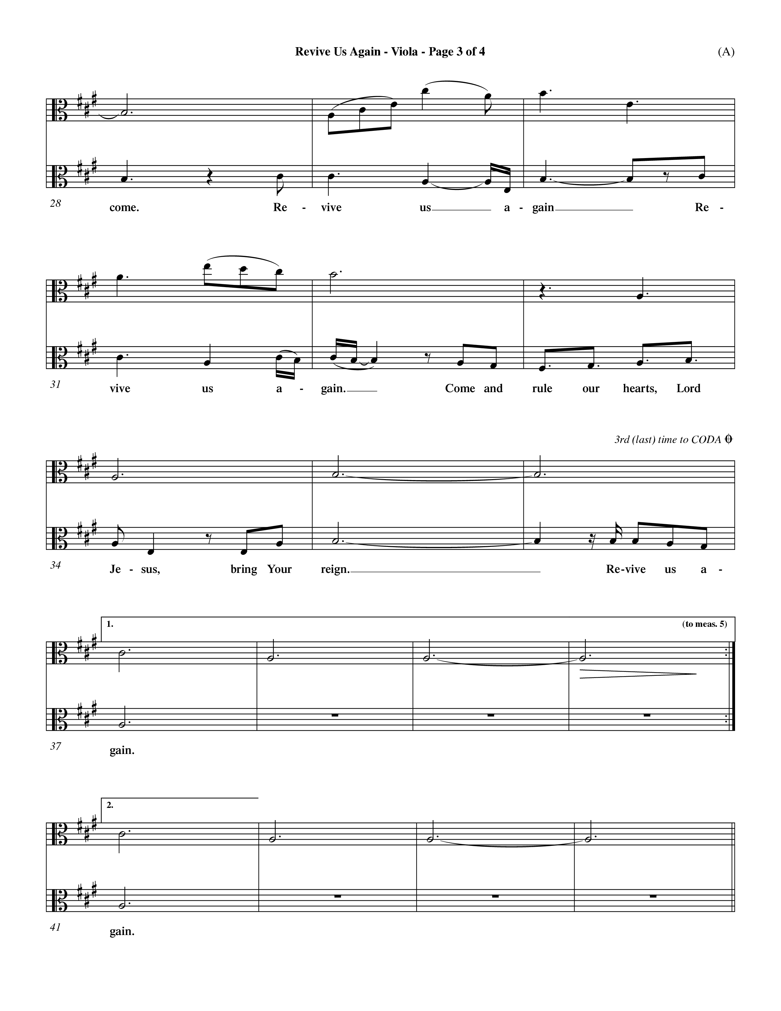 Revive Us Again (Choral Anthem SATB) Viola (Word Music Choral / Orch. Dave Williamson)