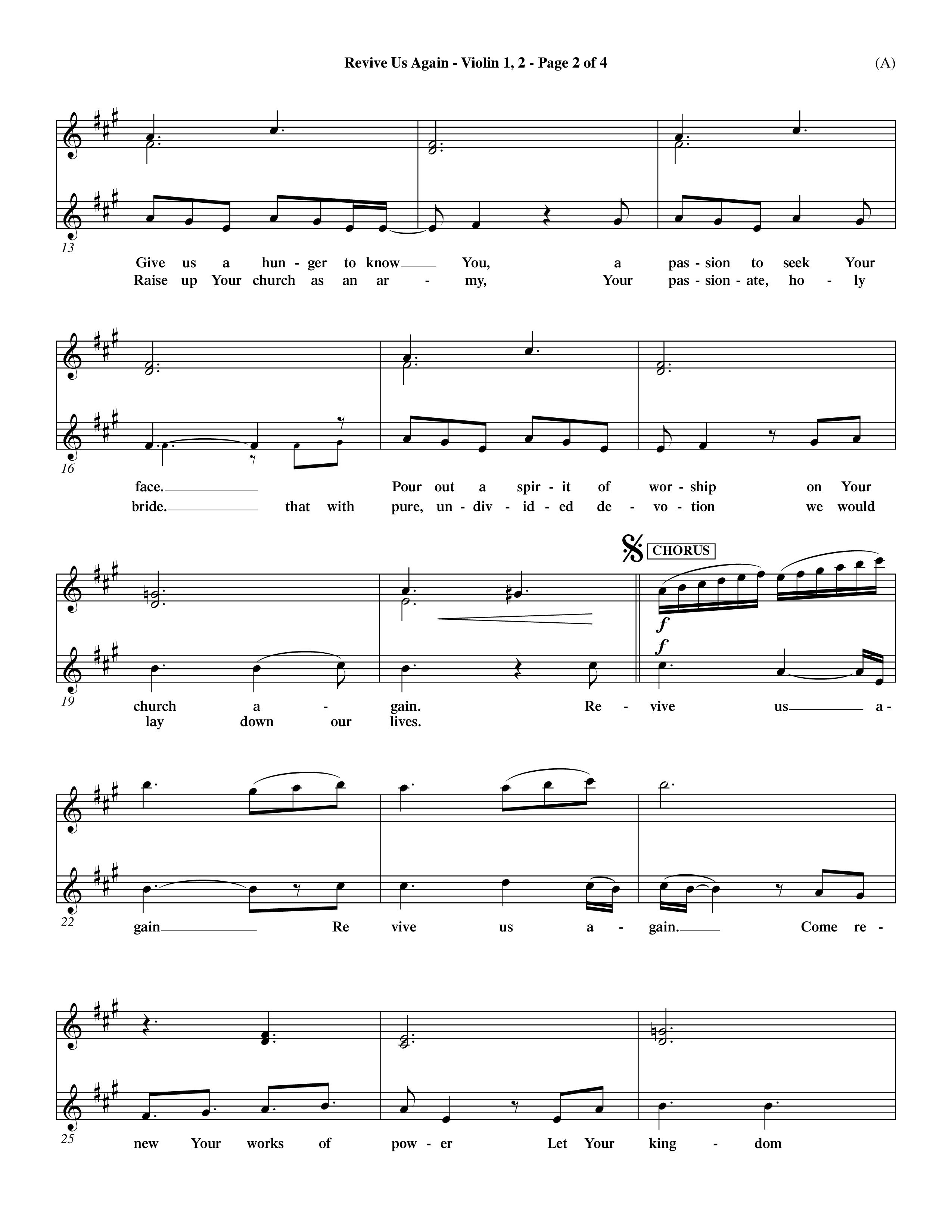 Revive Us Again (Choral Anthem SATB) Violin 1/2 (Word Music Choral / Orch. Dave Williamson)