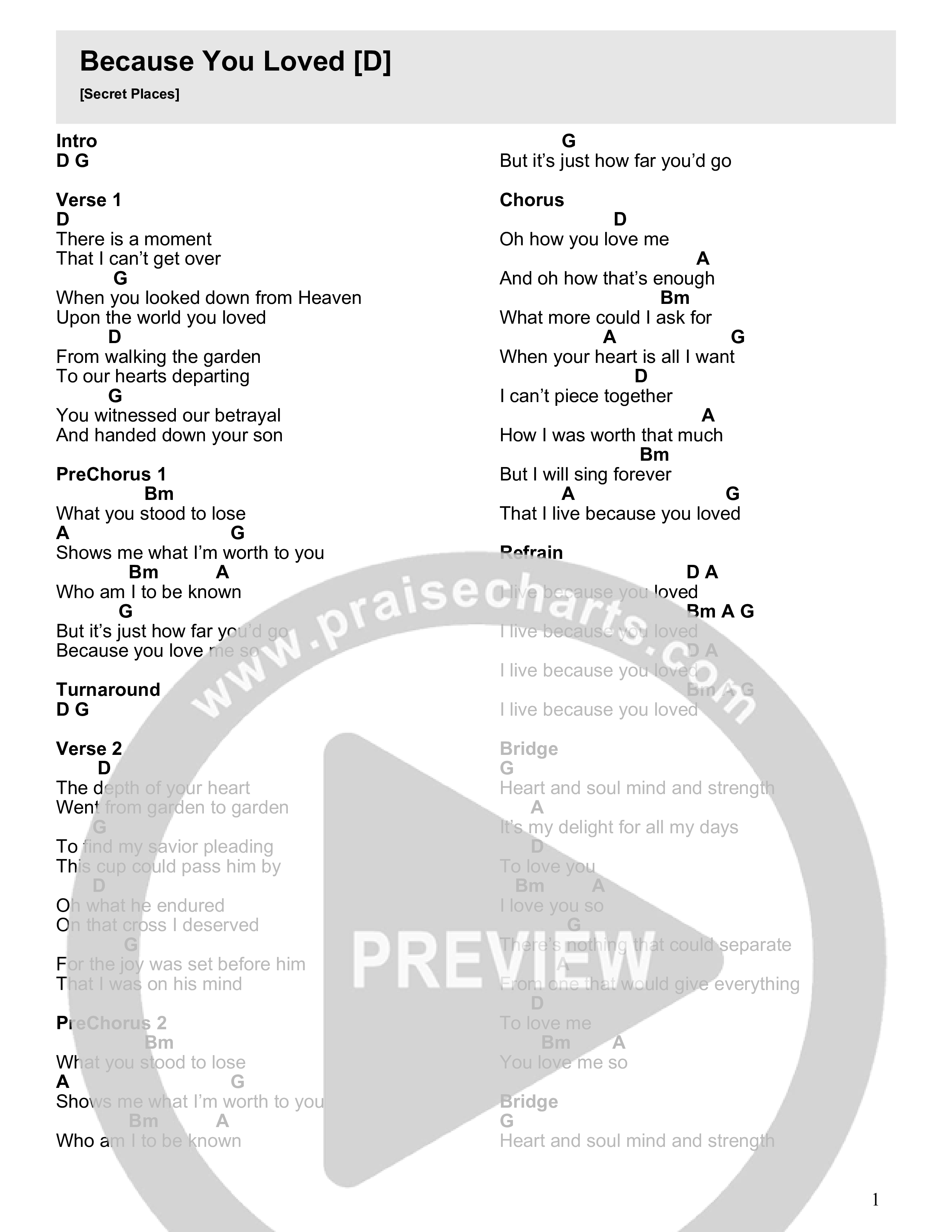 Because You Loved Chord Chart (Rivers Crossing Worship)