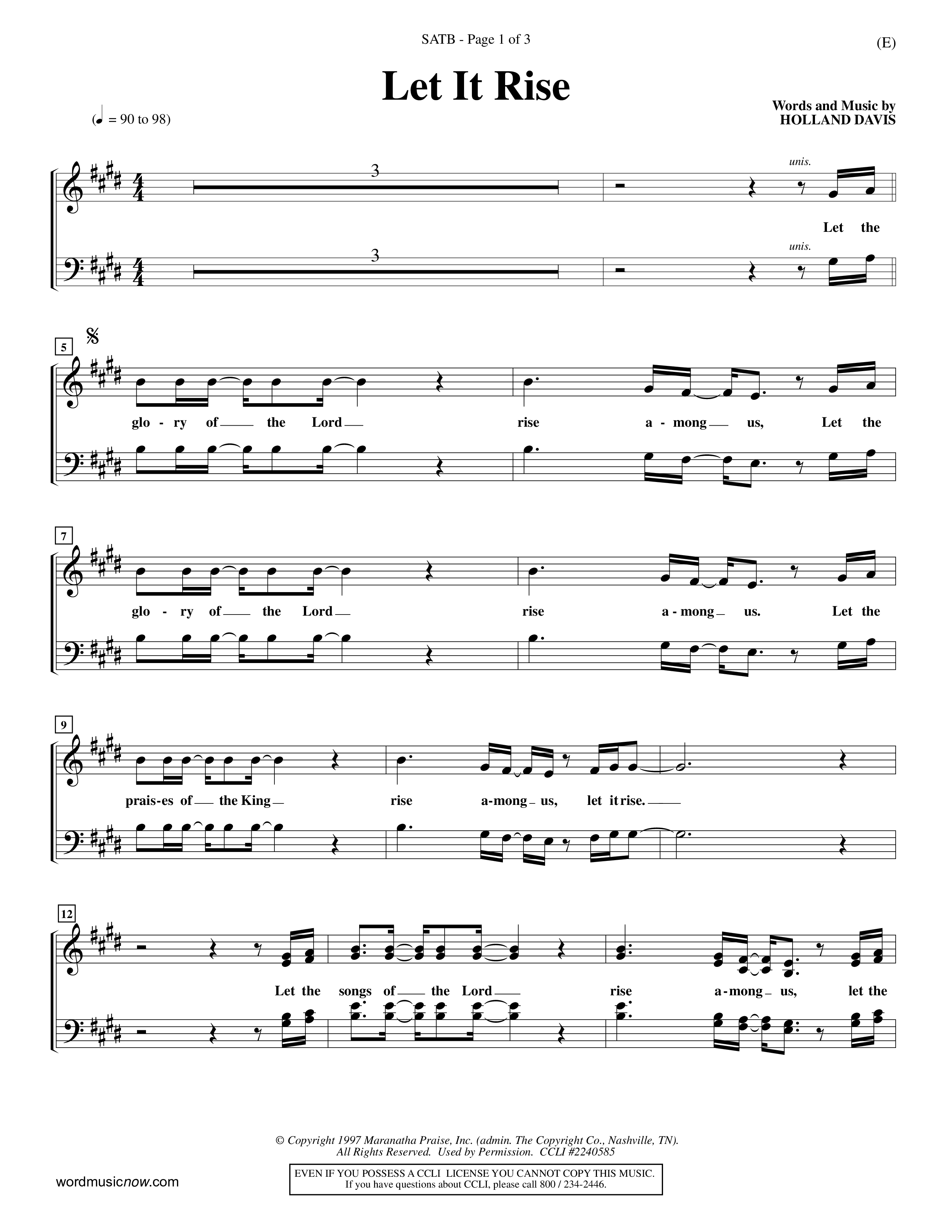Let It Rise Choir Sheet (SATB) (Holland Davis)