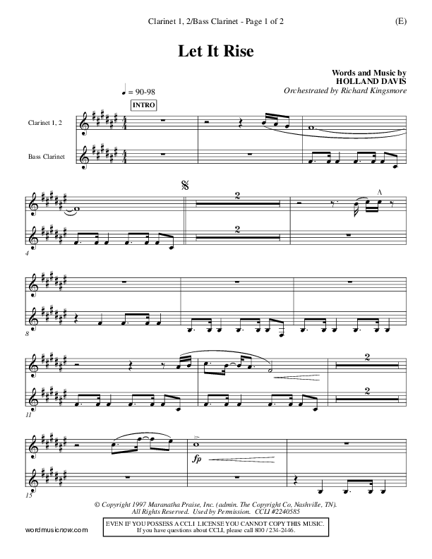 Let It Rise Clarinet 1/2, Bass Clarinet (Holland Davis)