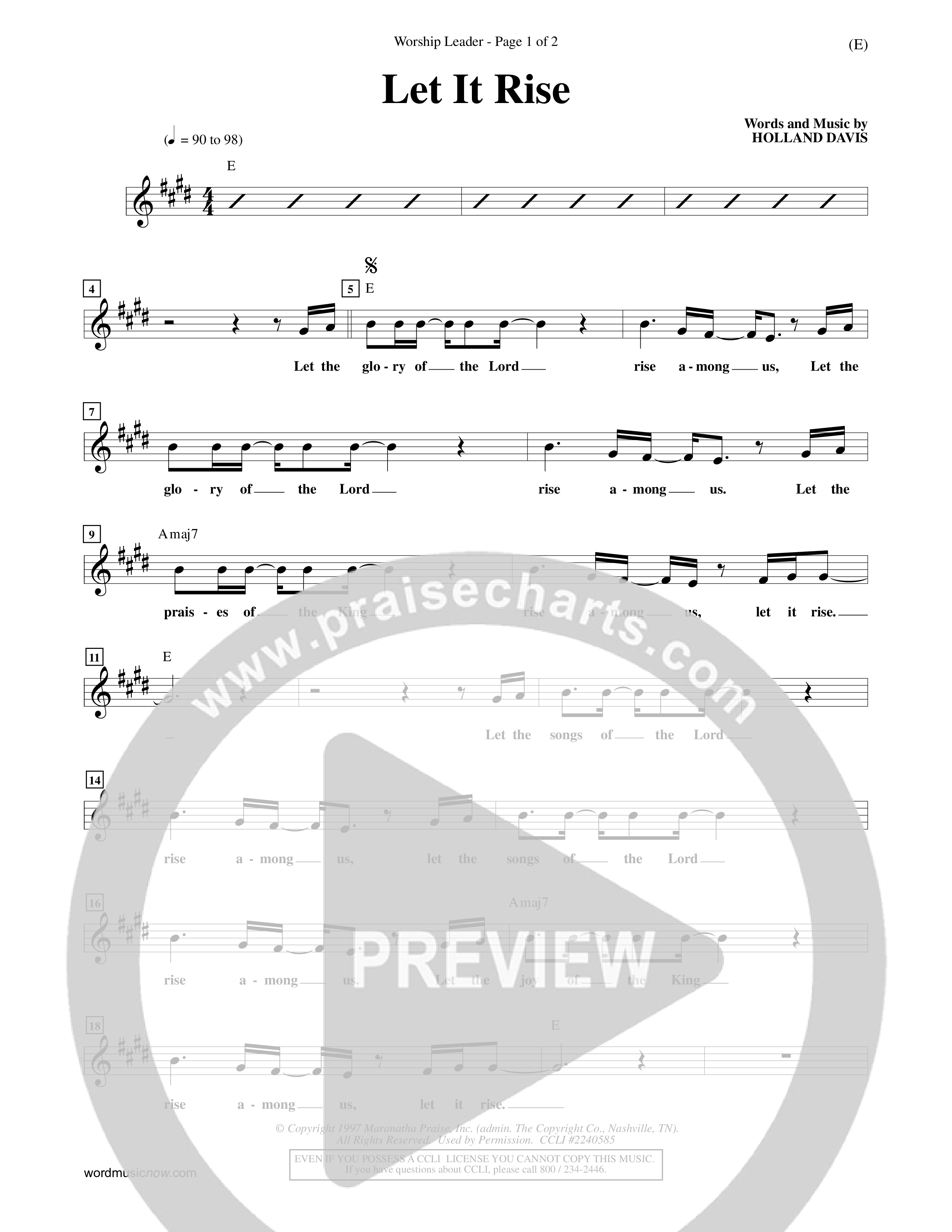 Let It Rise Lead Sheet (Holland Davis)