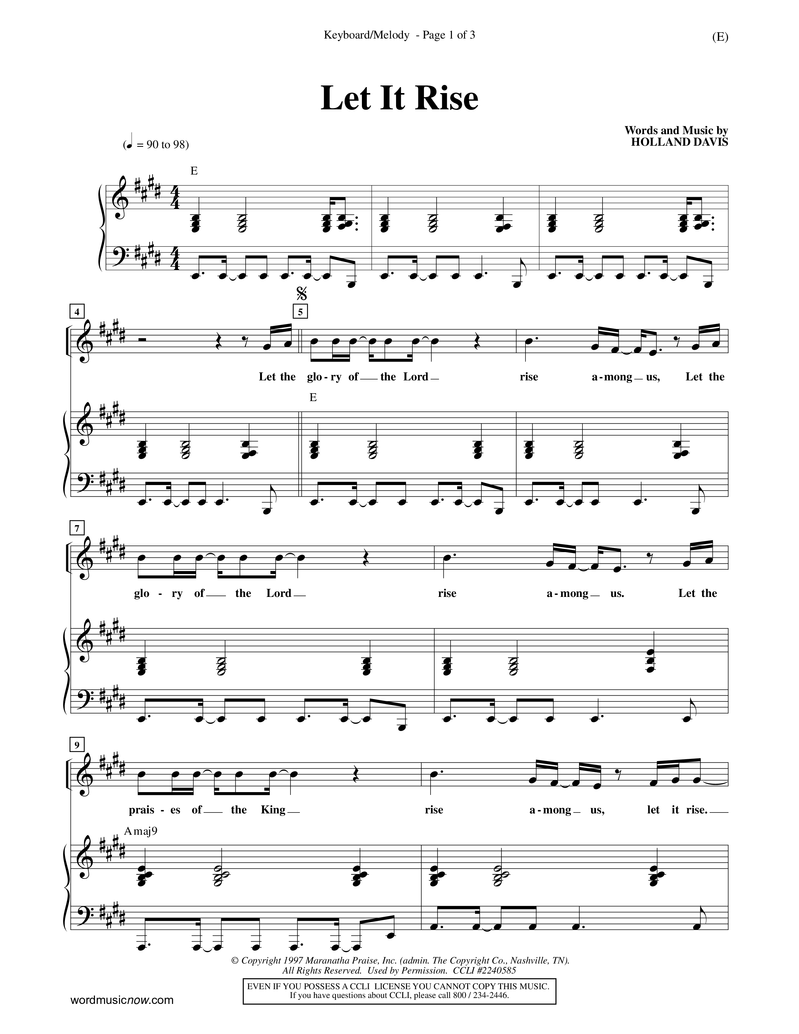 Let It Rise Piano/Vocal (Holland Davis)