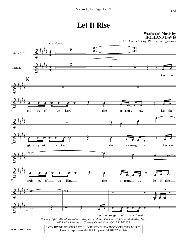 Let It Rise Violin 1/2 (Holland Davis)