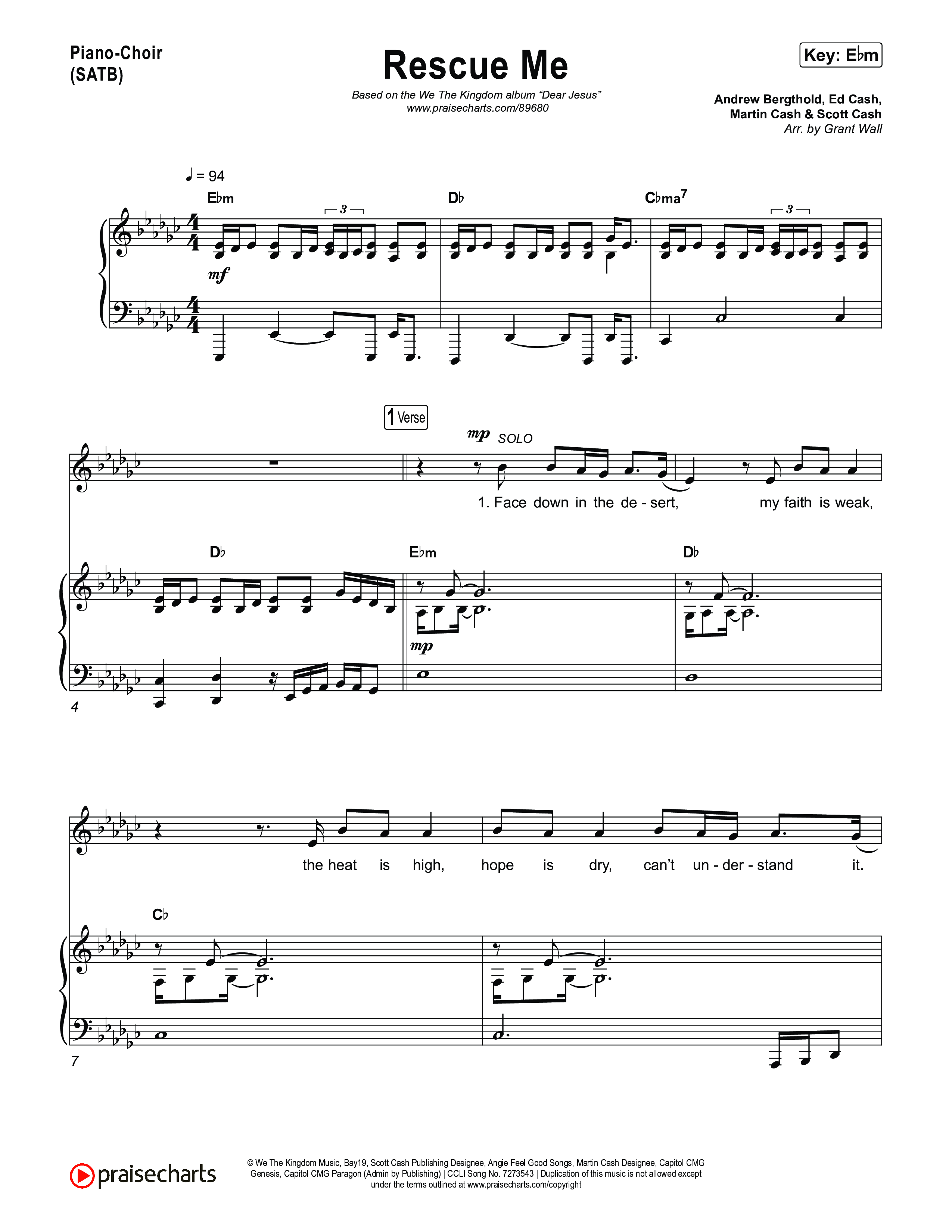 Rescue Me Piano/Vocal Pack (We The Kingdom)