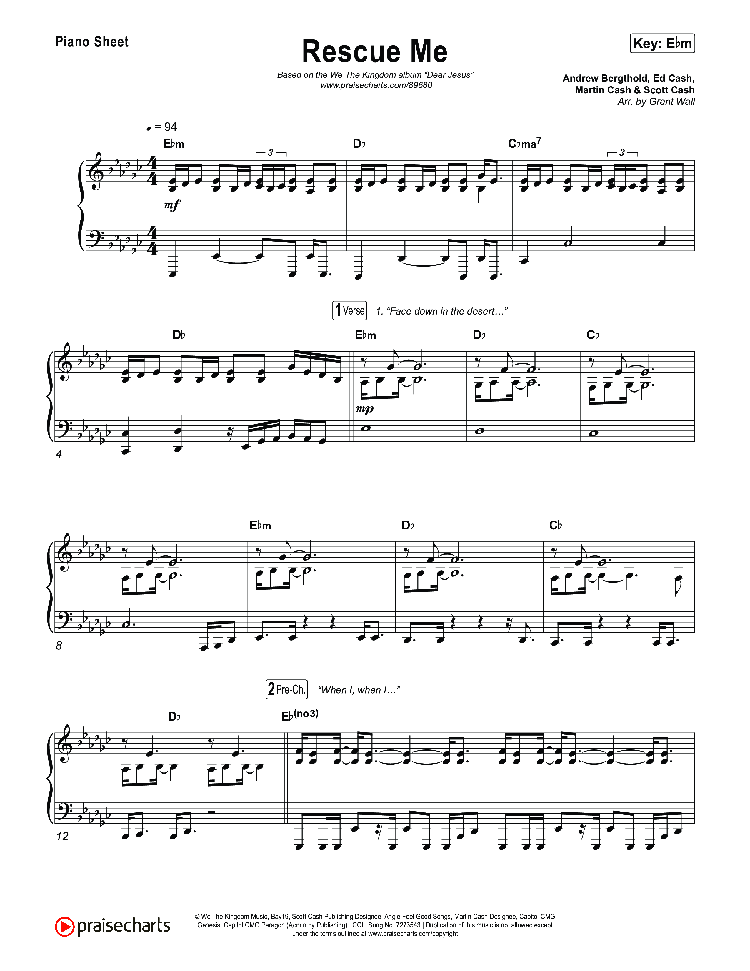 Rescue Me Piano Sheet (We The Kingdom)