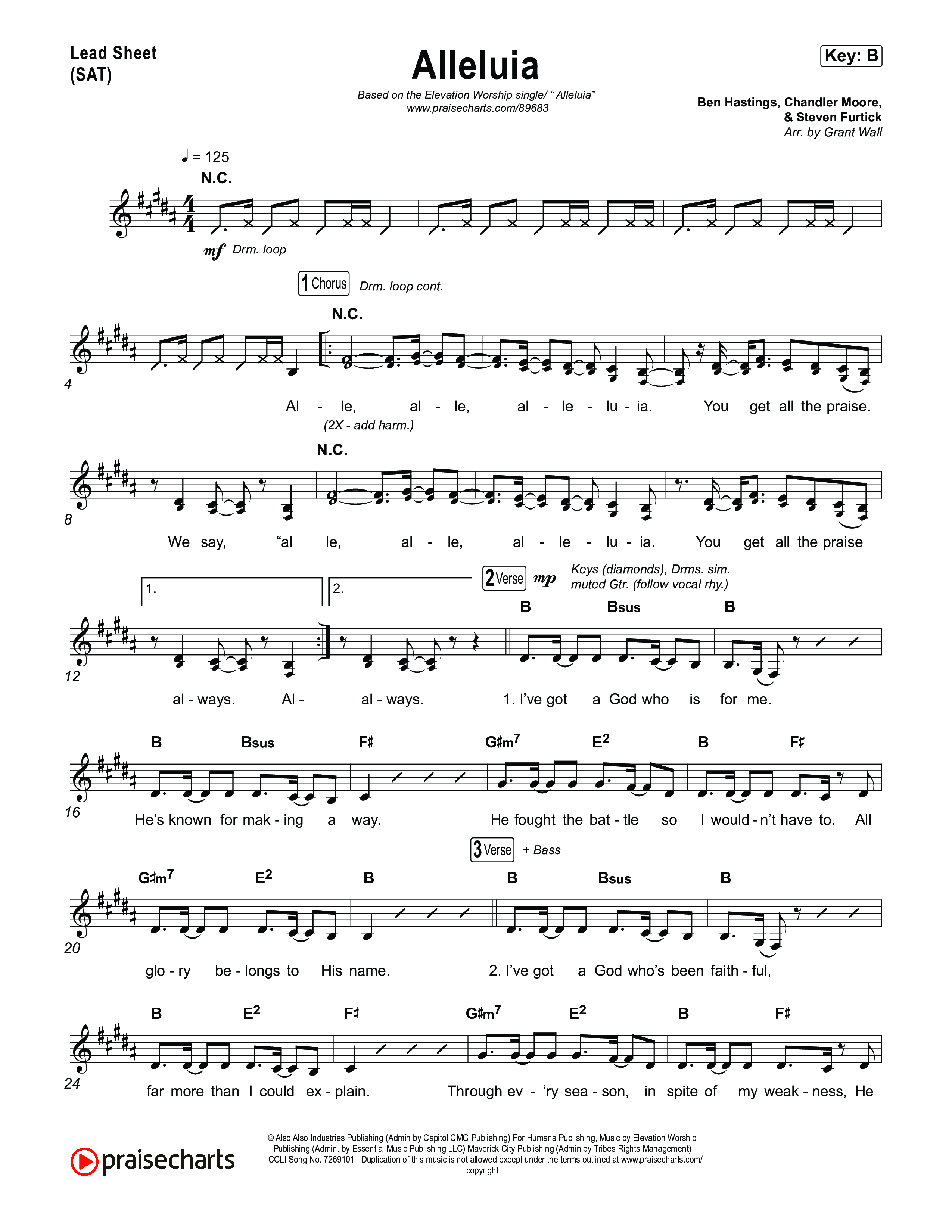 Alleluia Lead Sheet (SAT) (Elevation Worship / Chandler Moore / Chris Brown)