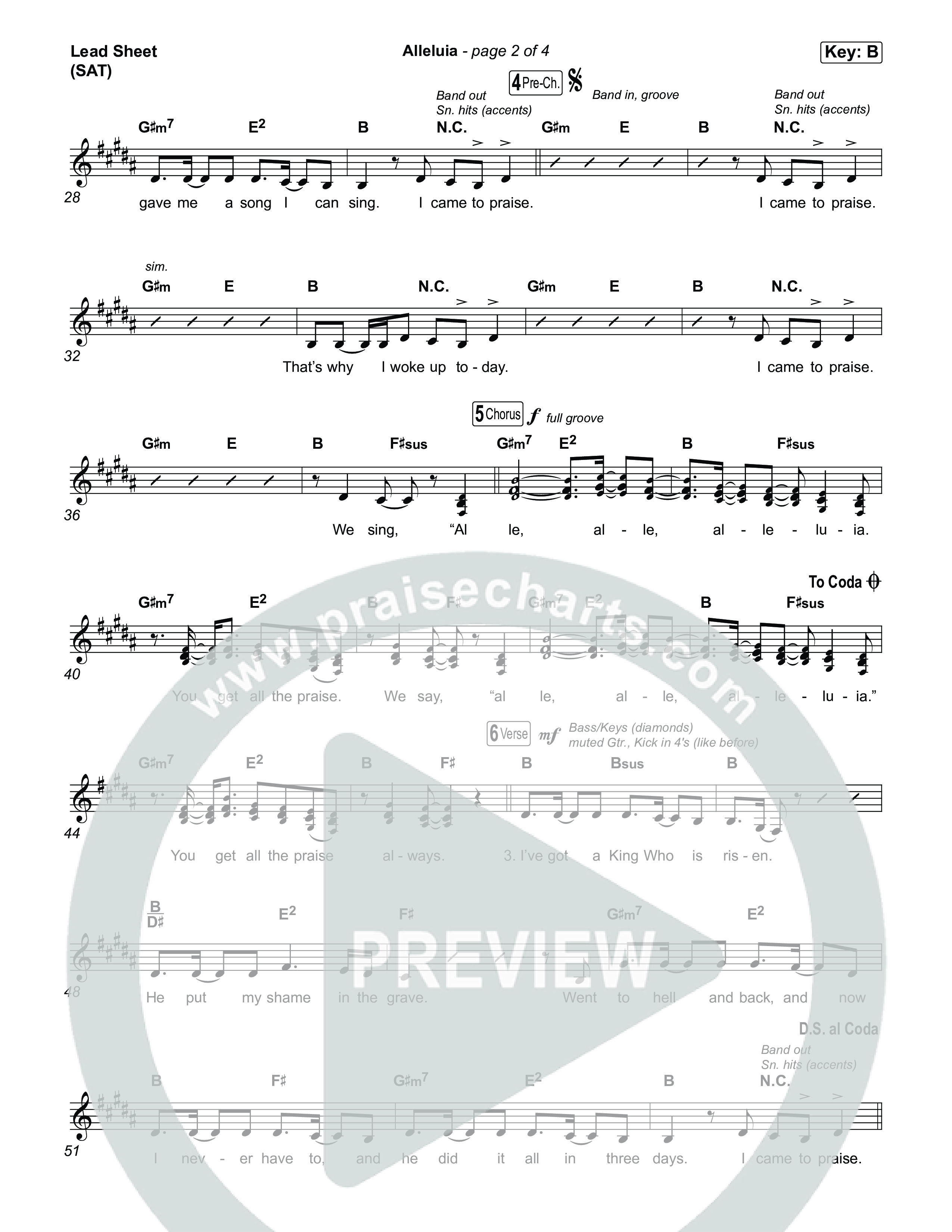 Alleluia Lead Sheet (SAT) (Elevation Worship / Chandler Moore / Chris Brown)