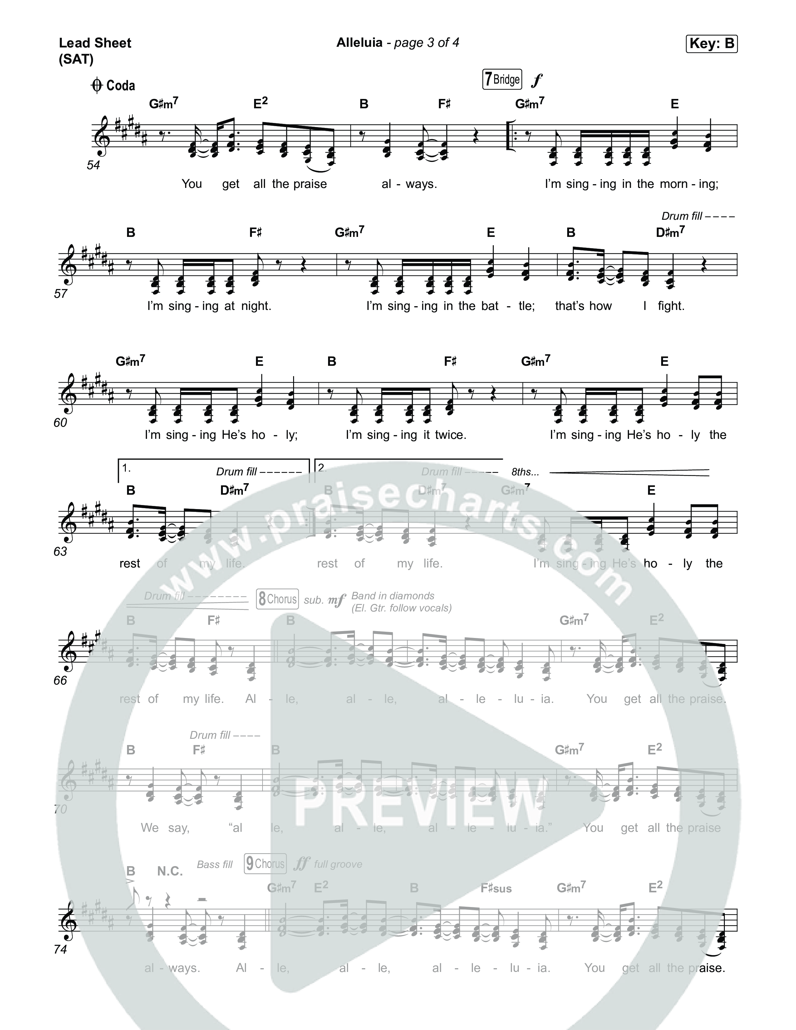 Alleluia Lead Sheet (SAT) (Elevation Worship / Chandler Moore / Chris Brown)