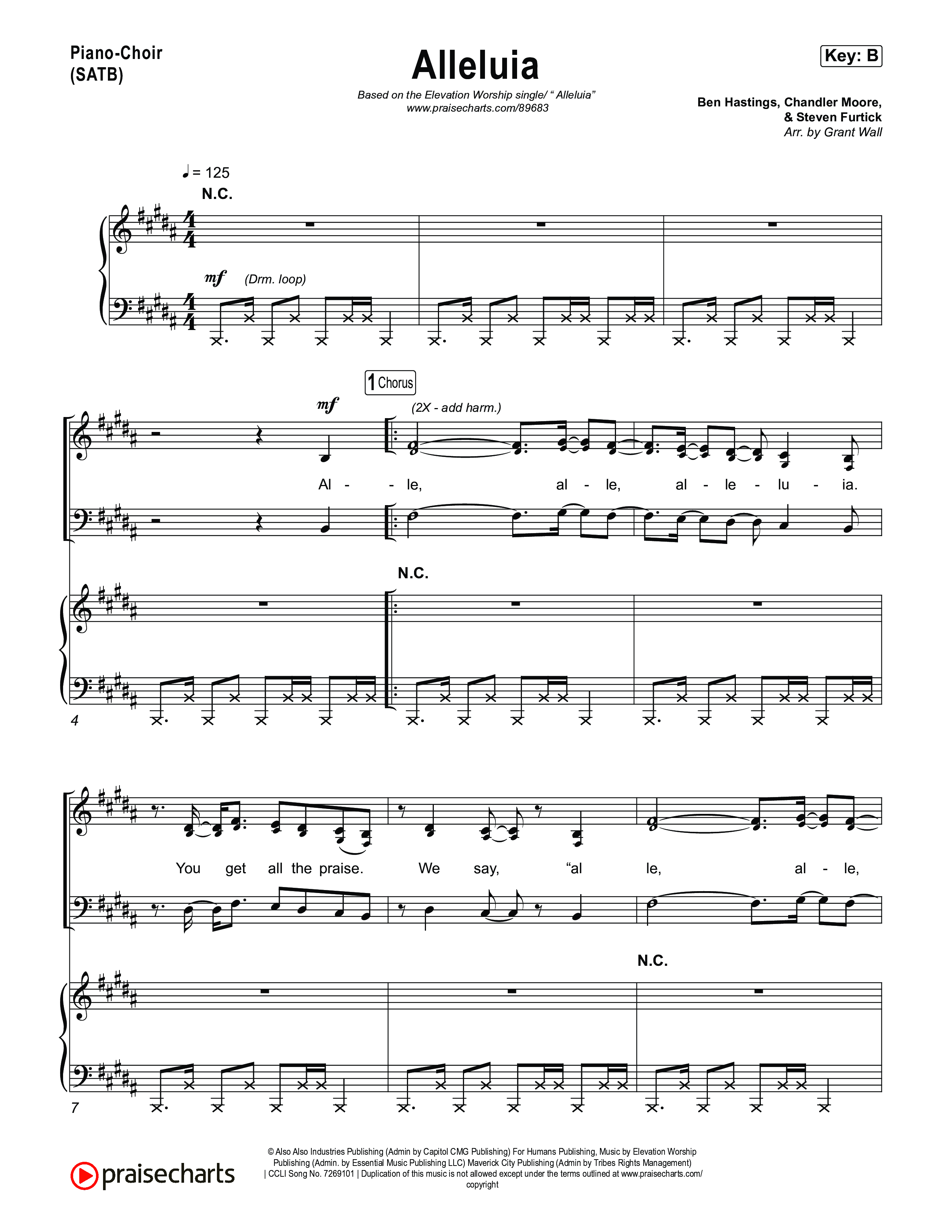 Alleluia Piano/Vocal Pack (Elevation Worship / Chandler Moore / Chris Brown)