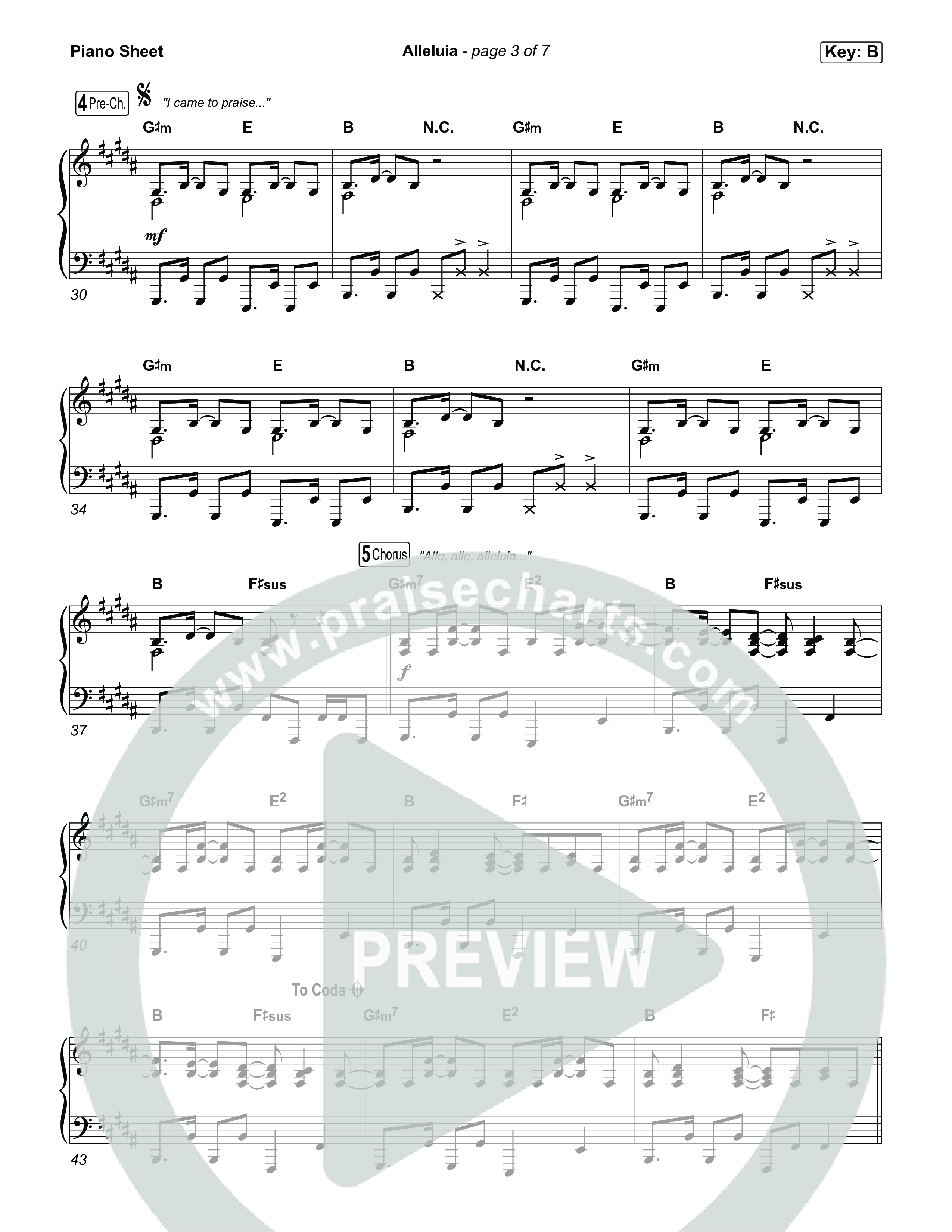 Alleluia Piano Sheet (Elevation Worship / Chandler Moore / Chris Brown)