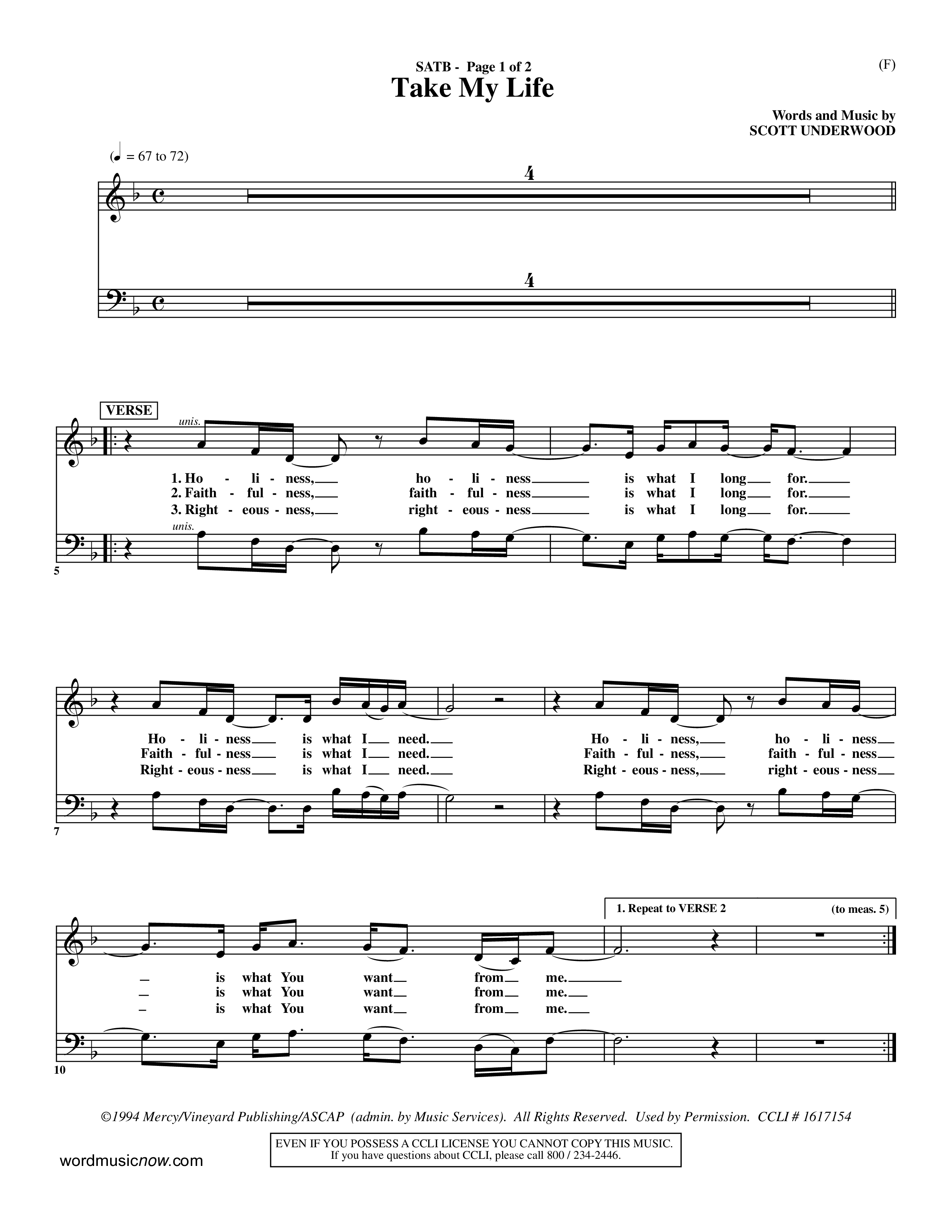 Take My Life (Choral Anthem SATB) Choir Sheet (SATB) (Word Music Choral / Orch. Ed Hogan)