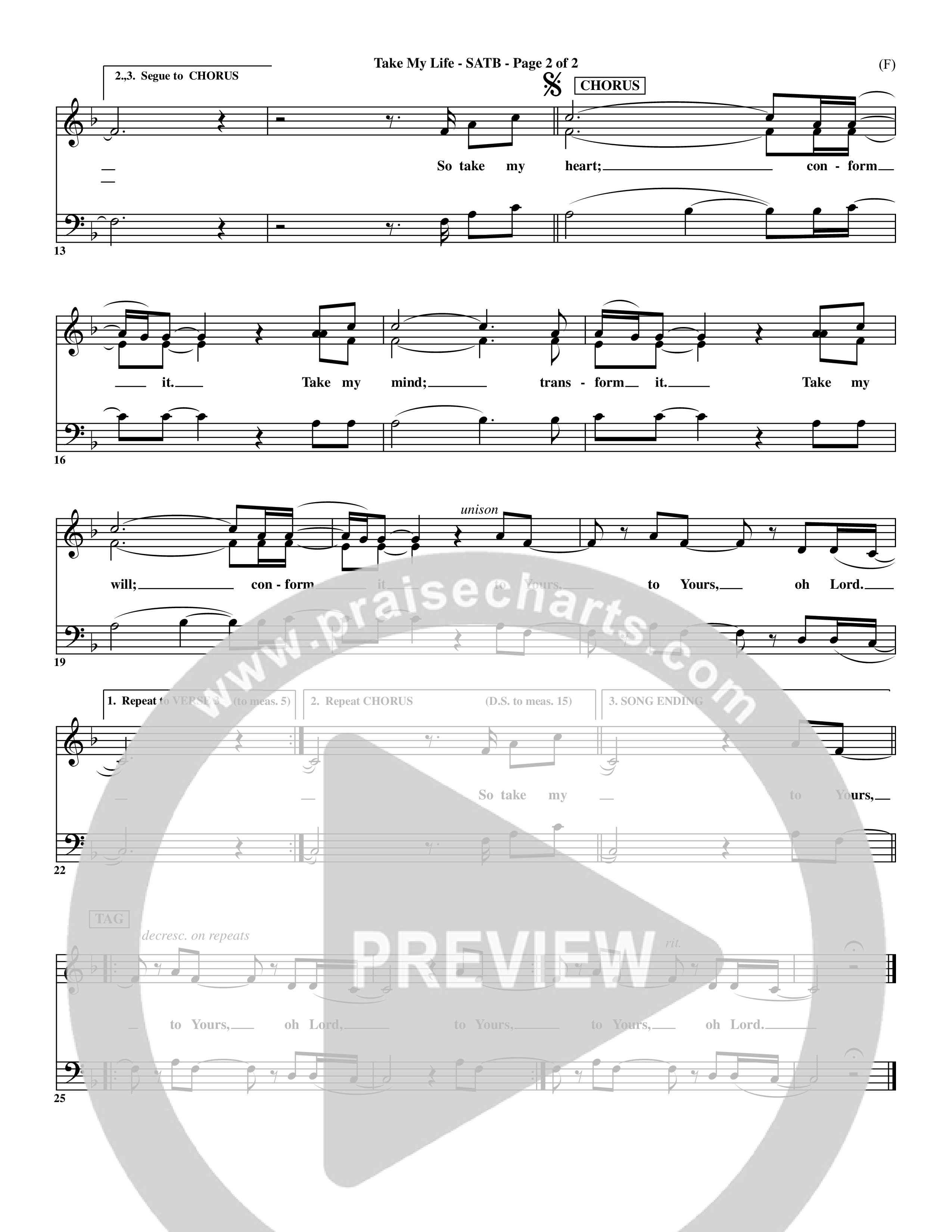 Take My Life (Choral Anthem SATB) Choir Sheet (SATB) (Word Music Choral / Orch. Ed Hogan)
