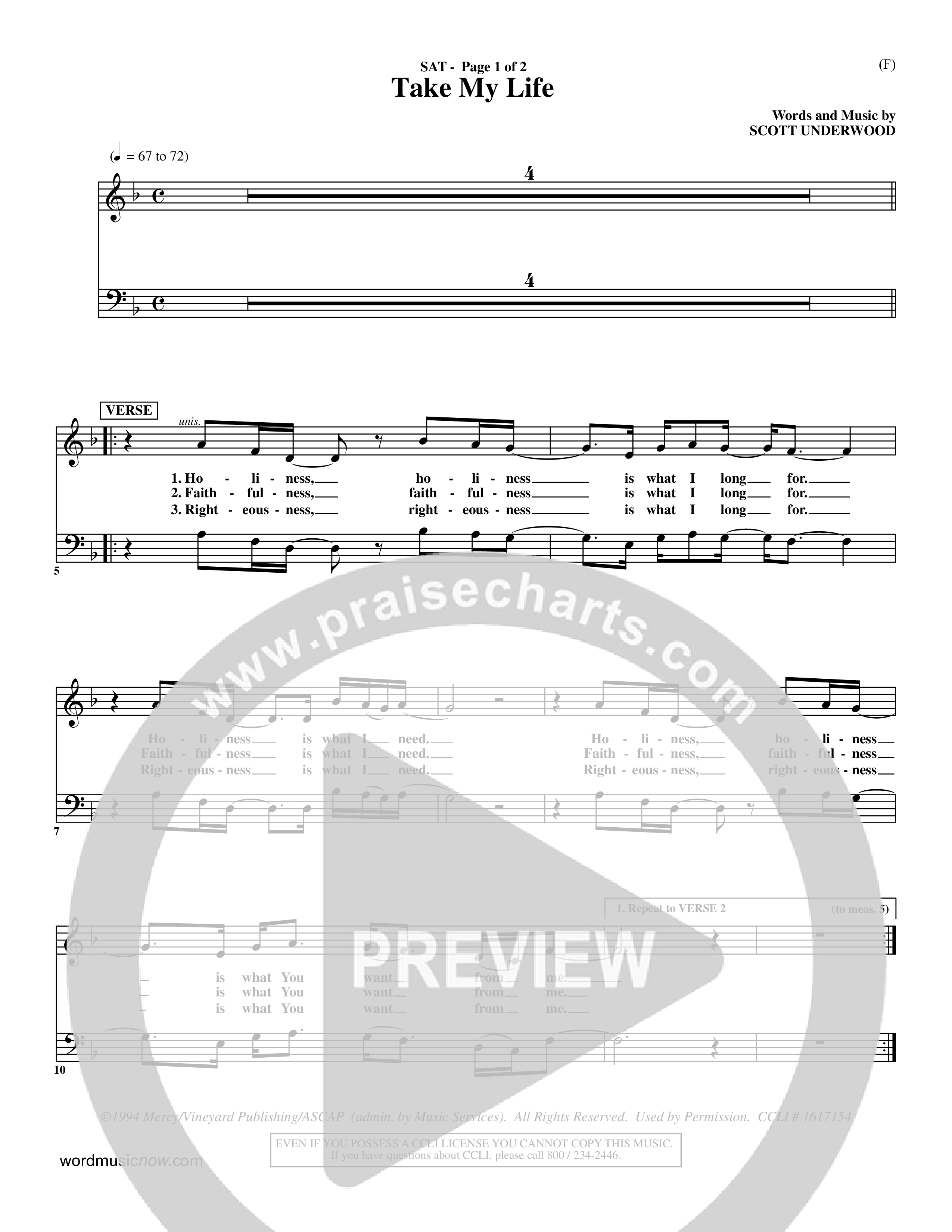 Take My Life (Choral Anthem SATB) Choir Sheet (SATB) (Word Music Choral / Orch. Ed Hogan)